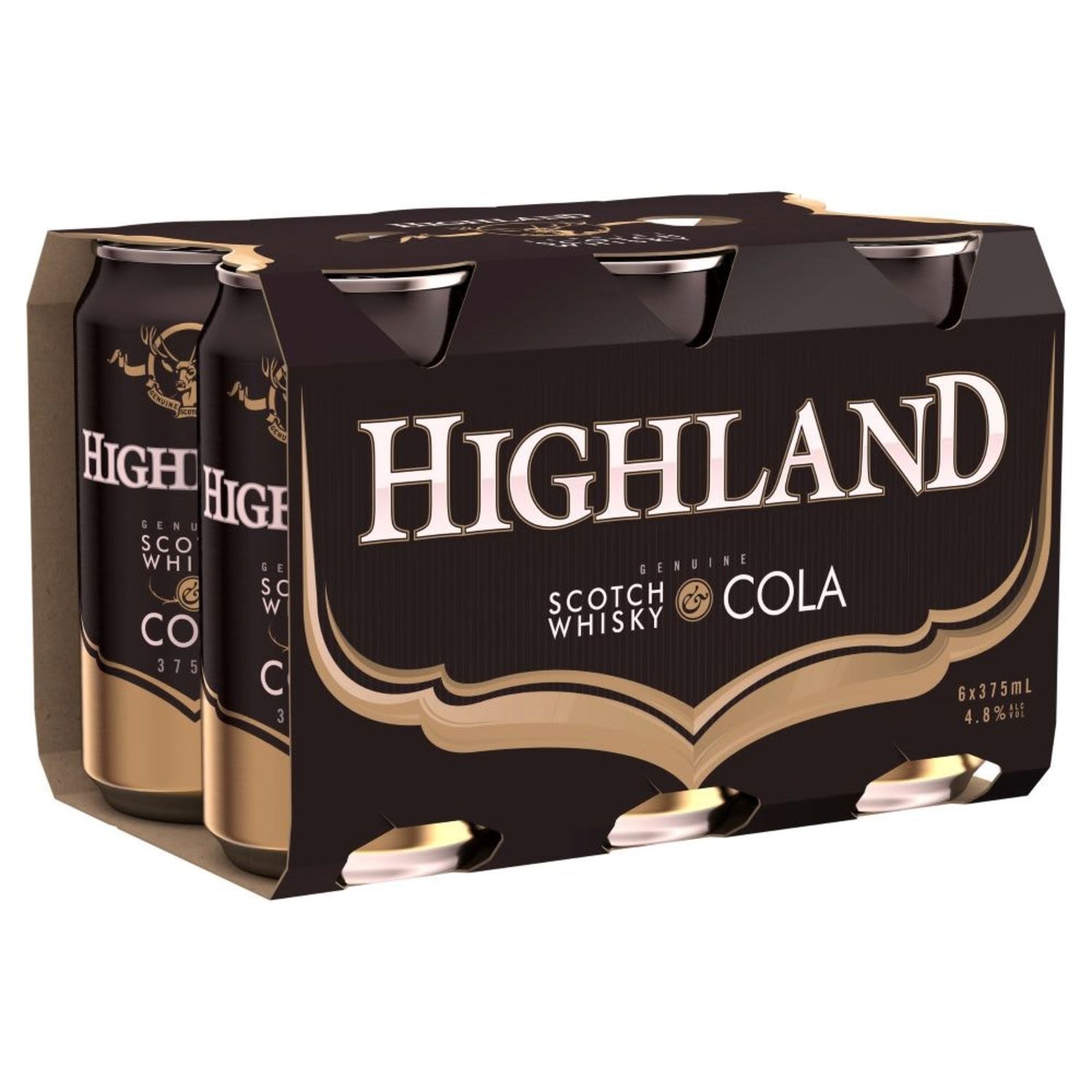Highland Genuine Scotch Whisky & Cola 4.8% Can 375mL 6 Pack