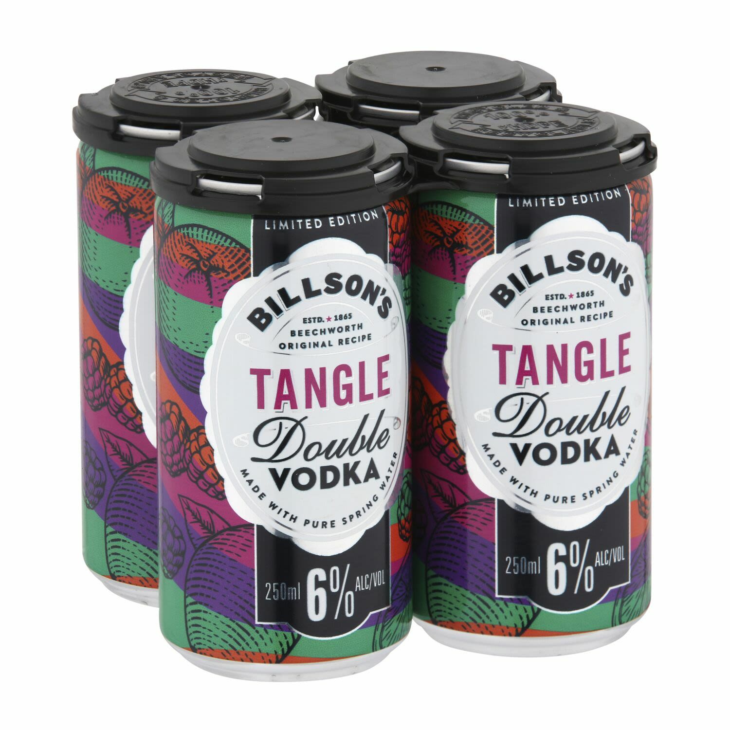 Billsons Double Vodka % Tangle Can 250mL 4 Pack