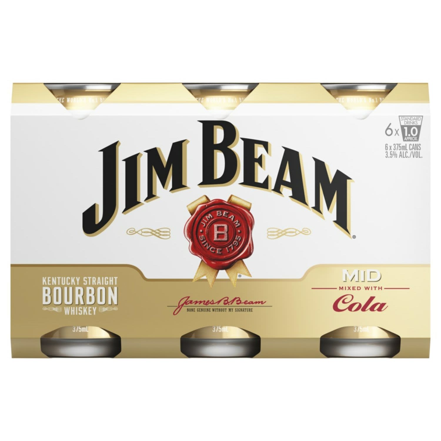 Jim Beam & Cola Mid Strength Can 375mL 6 Pack