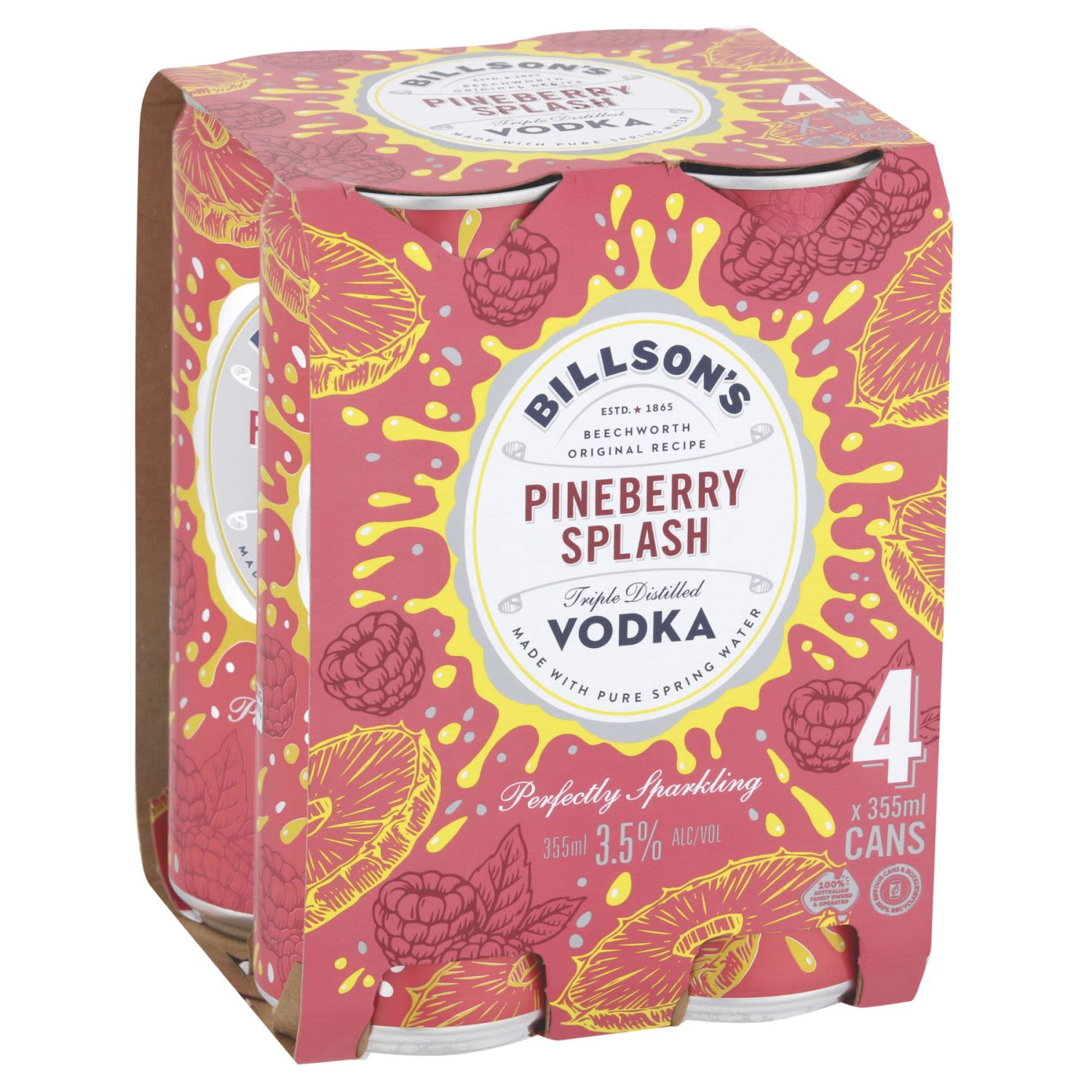 Billsons Pineberry Vodka Can 355mL 4 Pack