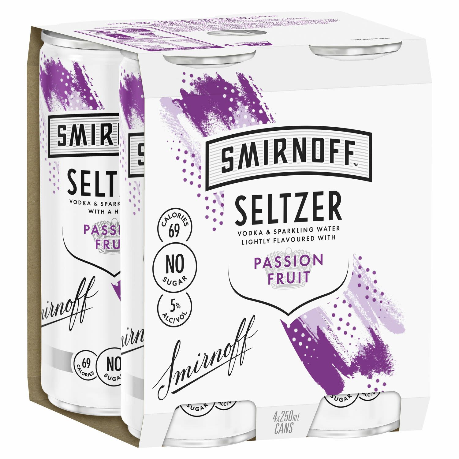 Smirnoff Seltzer Passionfruit Can 250mL 4 Pack