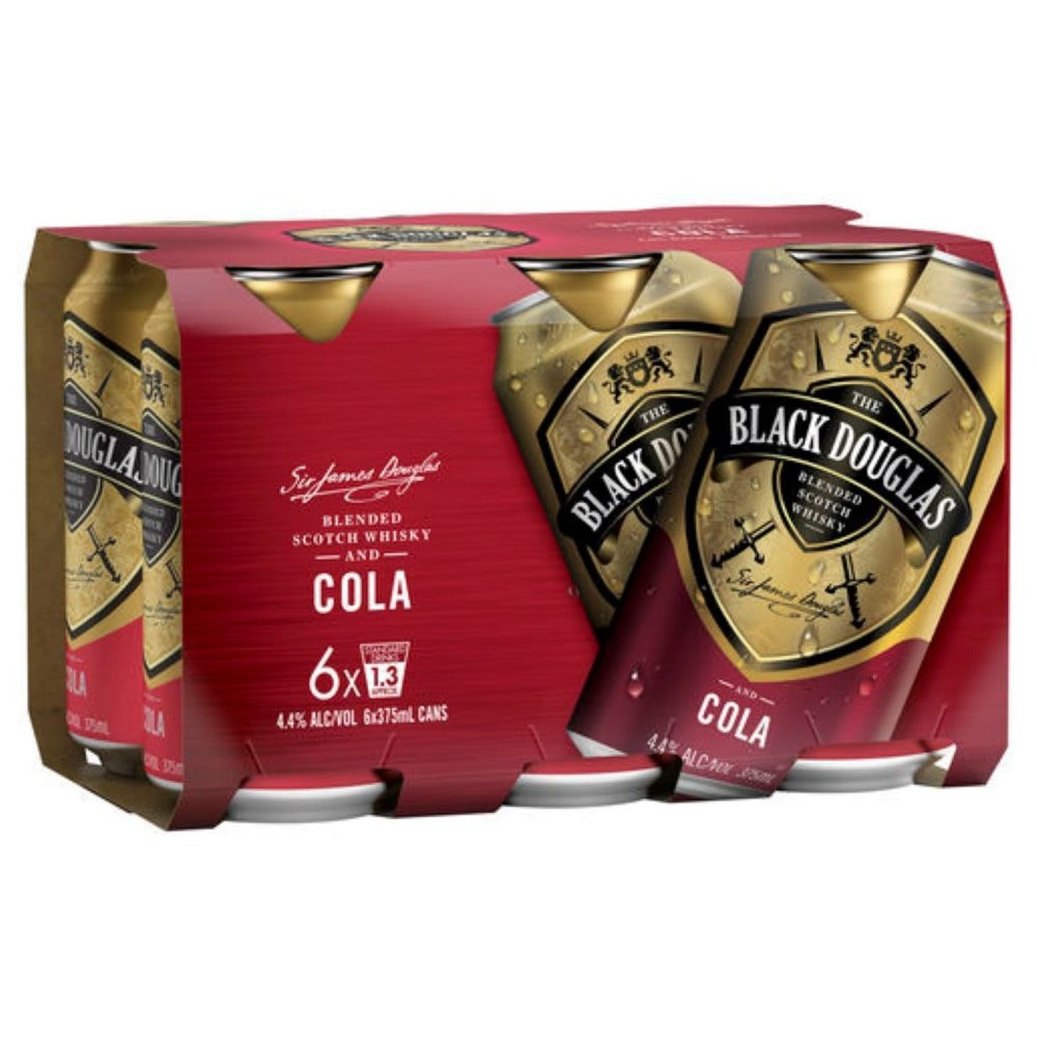 Black Douglas Whisky and Cola Cans 375mL<br /> <br />Alcohol Volume: 4.40%<br /><br />Pack Format: 6 Pack<br /><br />Standard Drinks: 1.3</br /><br />Pack Type: Can<br />
