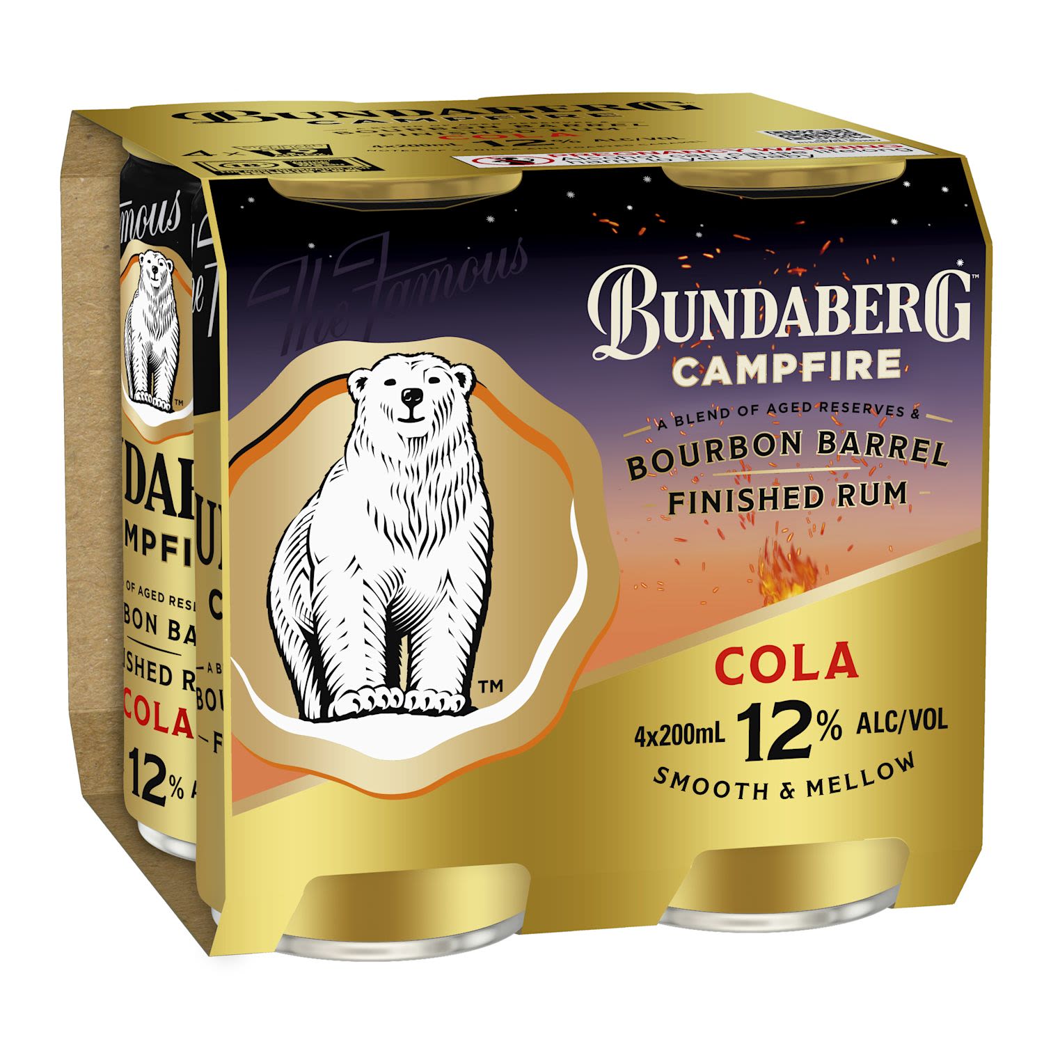 Bundaberg Campfire Rum & Cola 12% 200mL Can 4 Pack