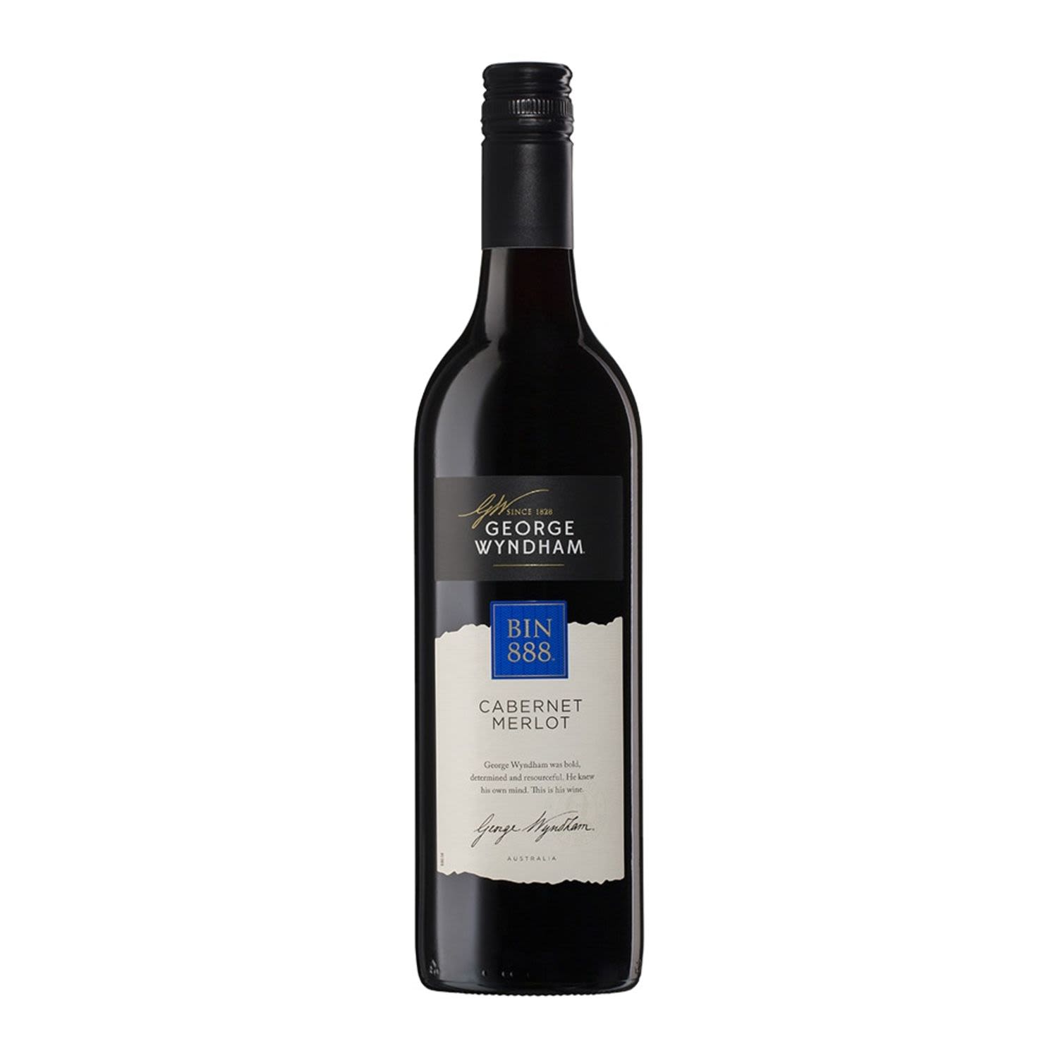 George Wyndham Bin 888 Cabernet Merlot is the perfect blend of Cabernet Sauvignon & Merlot from vineyards dotted around NSW. It shows cassis & cedary oak, a mix of red & blue berries with savoury, fine-grained tannins.<br /> <br />Alcohol Volume: 13.80%<br /><br />Pack Format: Bottle<br /><br />Standard Drinks: 8.2</br /><br />Pack Type: Bottle<br /><br />Country of Origin: Australia<br /><br />Region: n/a<br /><br />Vintage: Vintages Vary<br />