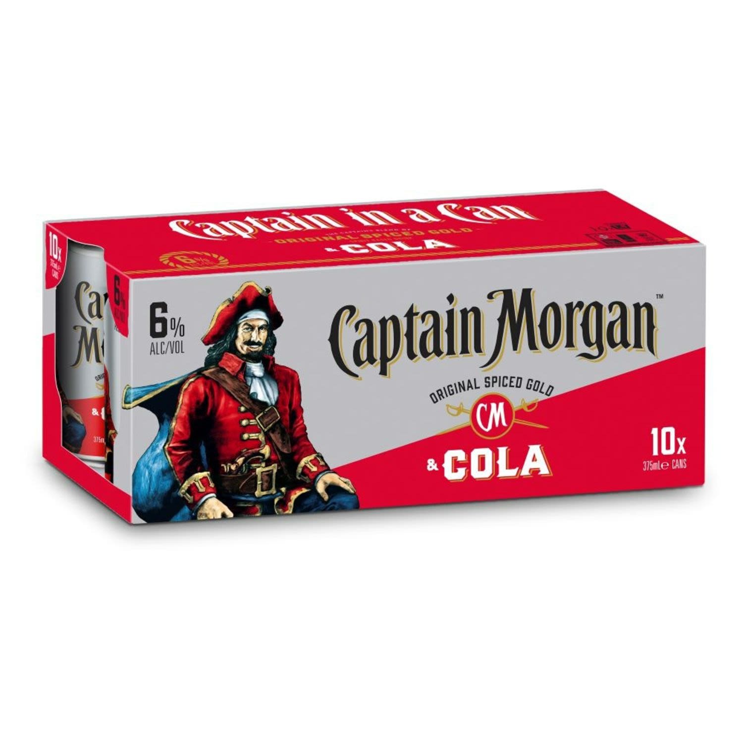 Captain Morgan Original Spiced Gold & Cola 6% Can 375mL 10 Pack