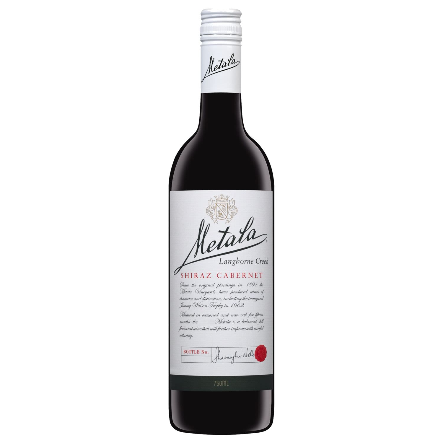 Metala White Label Single Vineyard Shiraz Cabernet was first released in 1961 & after 50 years continues to be a single vineyard wine. With notes of blackberries & plums this wine is rich & full bodied with fine velvety tannins & length of flavour.<br /> <br />Alcohol Volume: 15.00%<br /><br />Pack Format: Bottle<br /><br />Standard Drinks: 8.9</br /><br />Pack Type: Bottle<br /><br />Country of Origin: Australia<br /><br />Region: Langhorne Creek<br /><br />Vintage: Vintages Vary<br />
