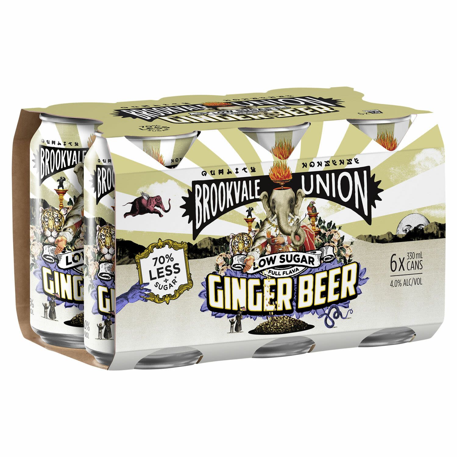 Brookvale Union Low Sugar Ginger Beer Can 330mL 6 Pack