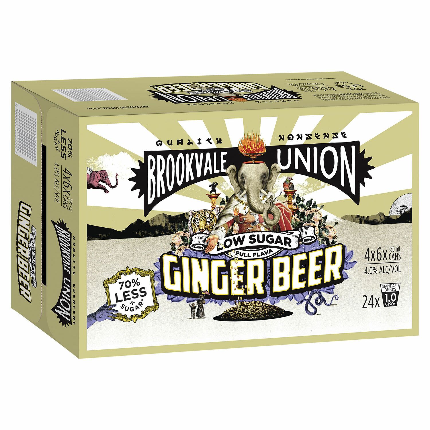 Brookvale Union Low Sugar Ginger Beer Can 330mL 24 Pack