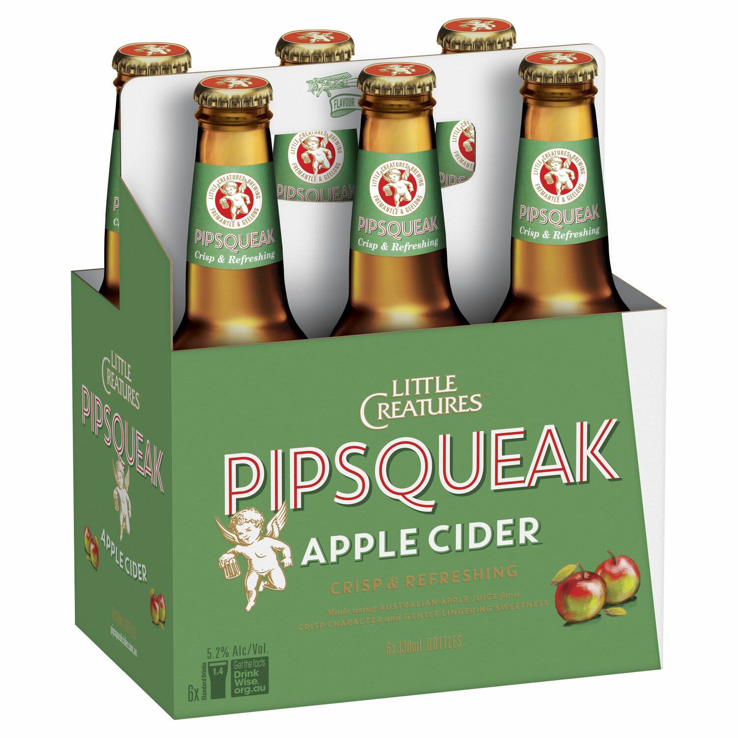 Crafted from locally sourced, fresh pressed apple juice, Pipsqueak is light and bright in colour with a wonderful, luscious dose of apple flavour and a great lingering texture.<br /> <br />Alcohol Volume: 5.20%<br /><br />Pack Format: 6 Pack<br /><br />Standard Drinks: 1.4</br /><br />Pack Type: Bottle<br /><br />Country of Origin: Australia<br />