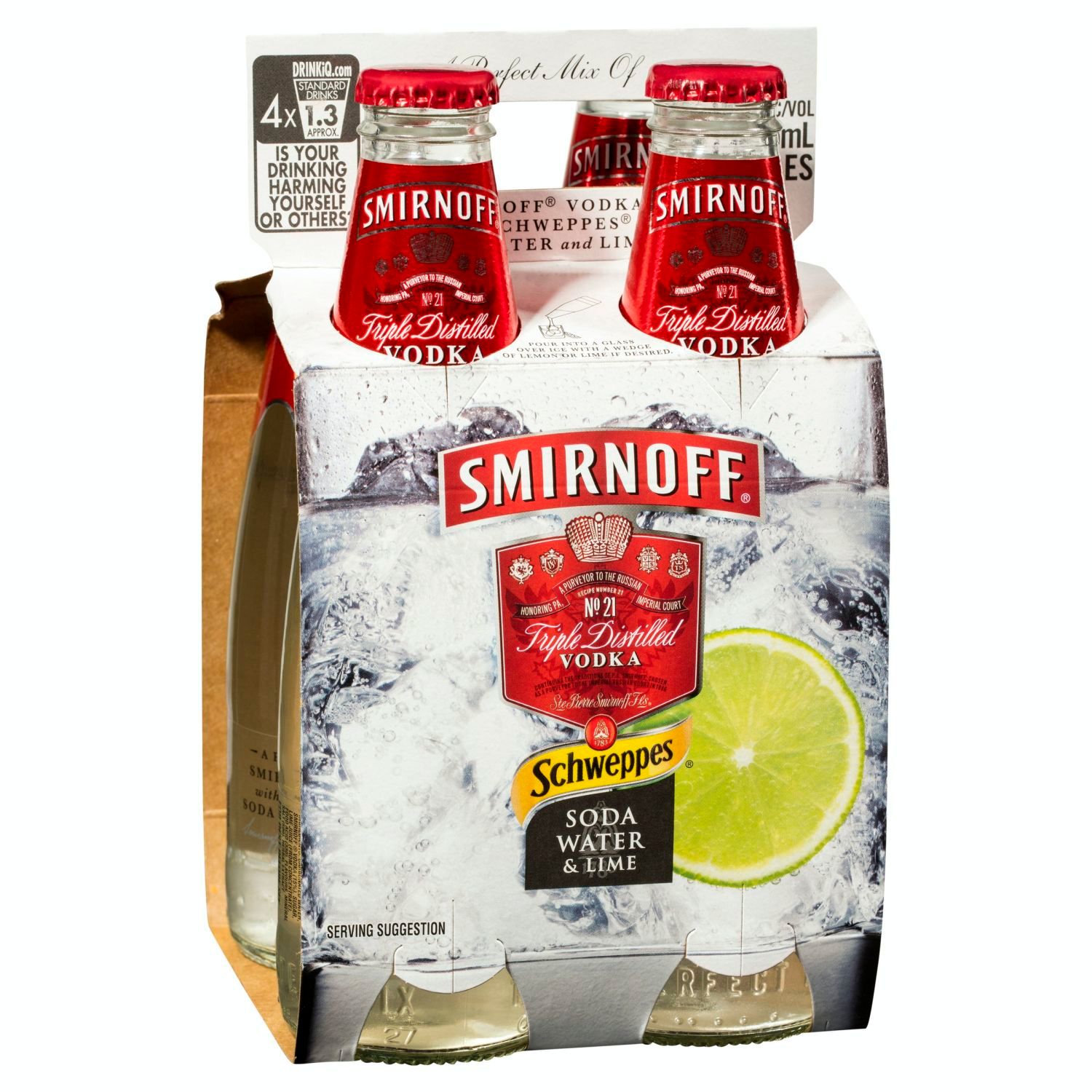 Smirnoff Vodka with Schweppes Soda & Lime 275mL 4 Pack