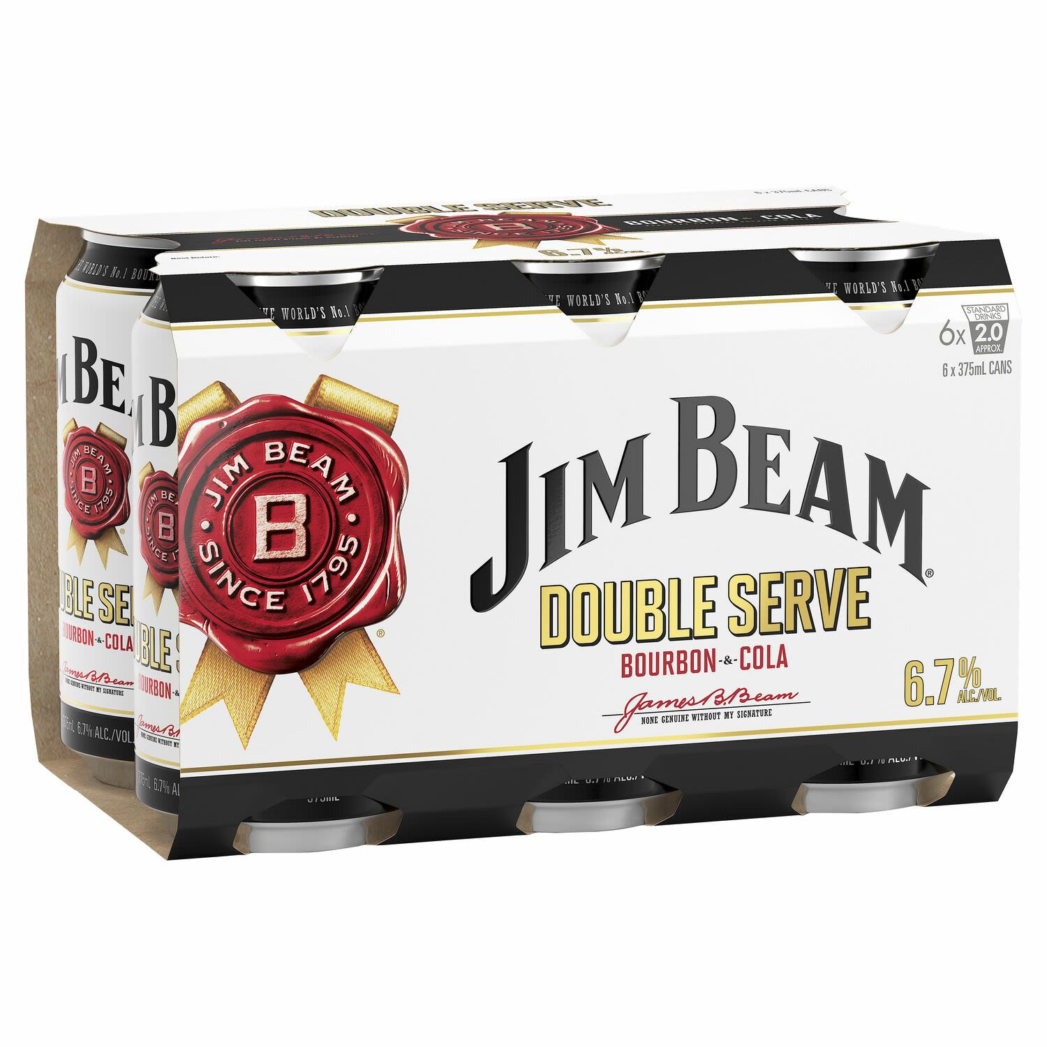Jim Beam White & Cola Double Serve Can 375mL 6 Pack