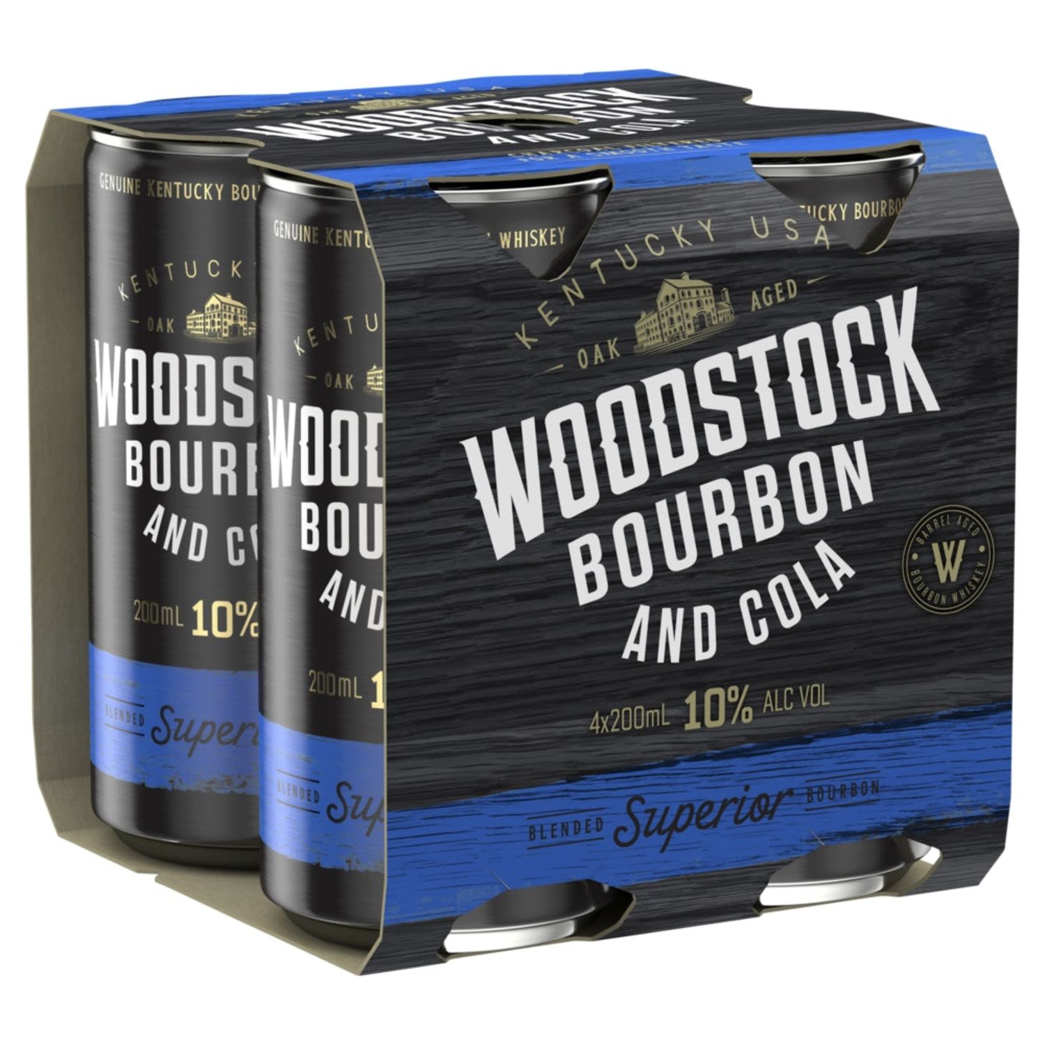 Woodstock Bourbon & Cola 10% Can 200mL 4 Pack