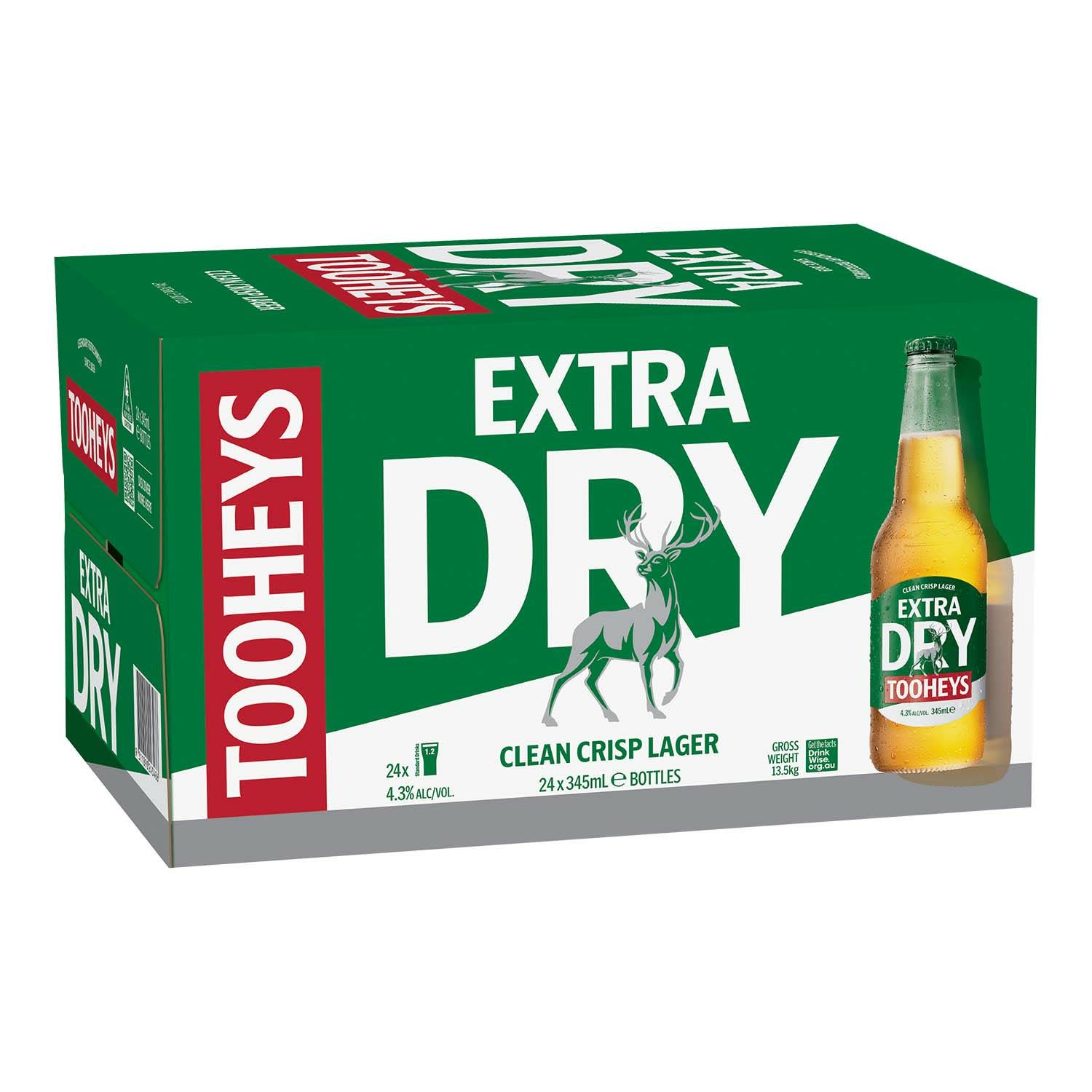 Tooheys Extra Dry Bottle 345mL 24 Pack
