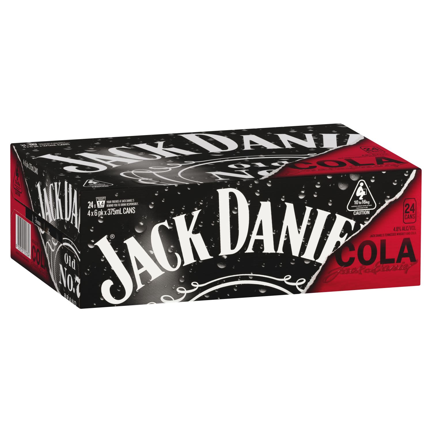 Jack Daniel's & Cola Can 375mL<br /> <br />Alcohol Volume: 4.80%<br /><br />Pack Format: 24 Pack<br /><br />Standard Drinks: 1.4</br /><br />Pack Type: Can<br />