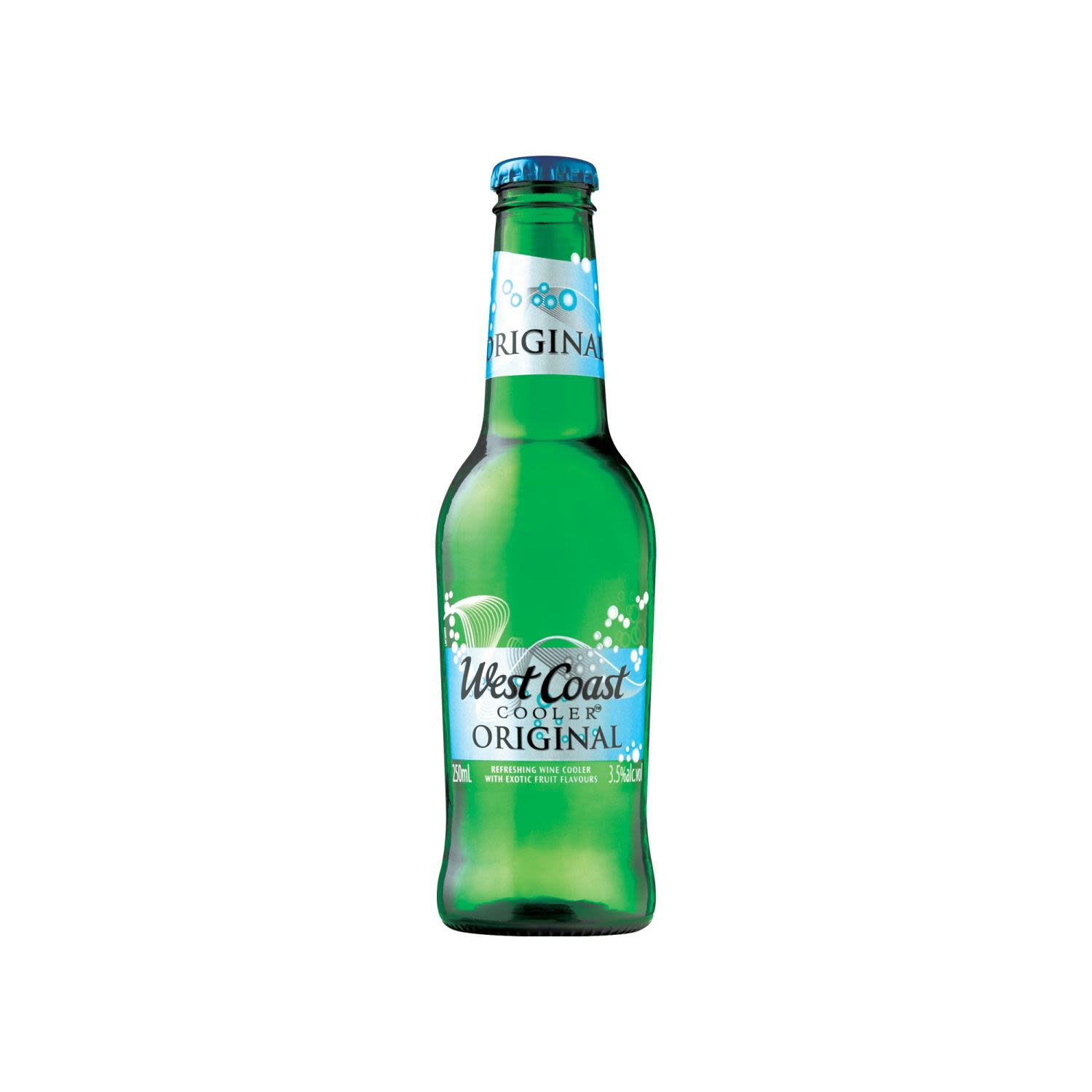 West Coast Cooler is a wine based cooler with exotic fruit flavours. Its crisp, balanced taste are complemented with hints of exotic fruits and an effervescent finish, making it a refreshing alternative to beer or cider.<br /> <br />Alcohol Volume: 3.50%<br /><br />Pack Format: 24 Pack<br /><br />Standard Drinks: 0.7<br /><br />Pack Type: Bottle<br /><br />Country of Origin: Australia<br />