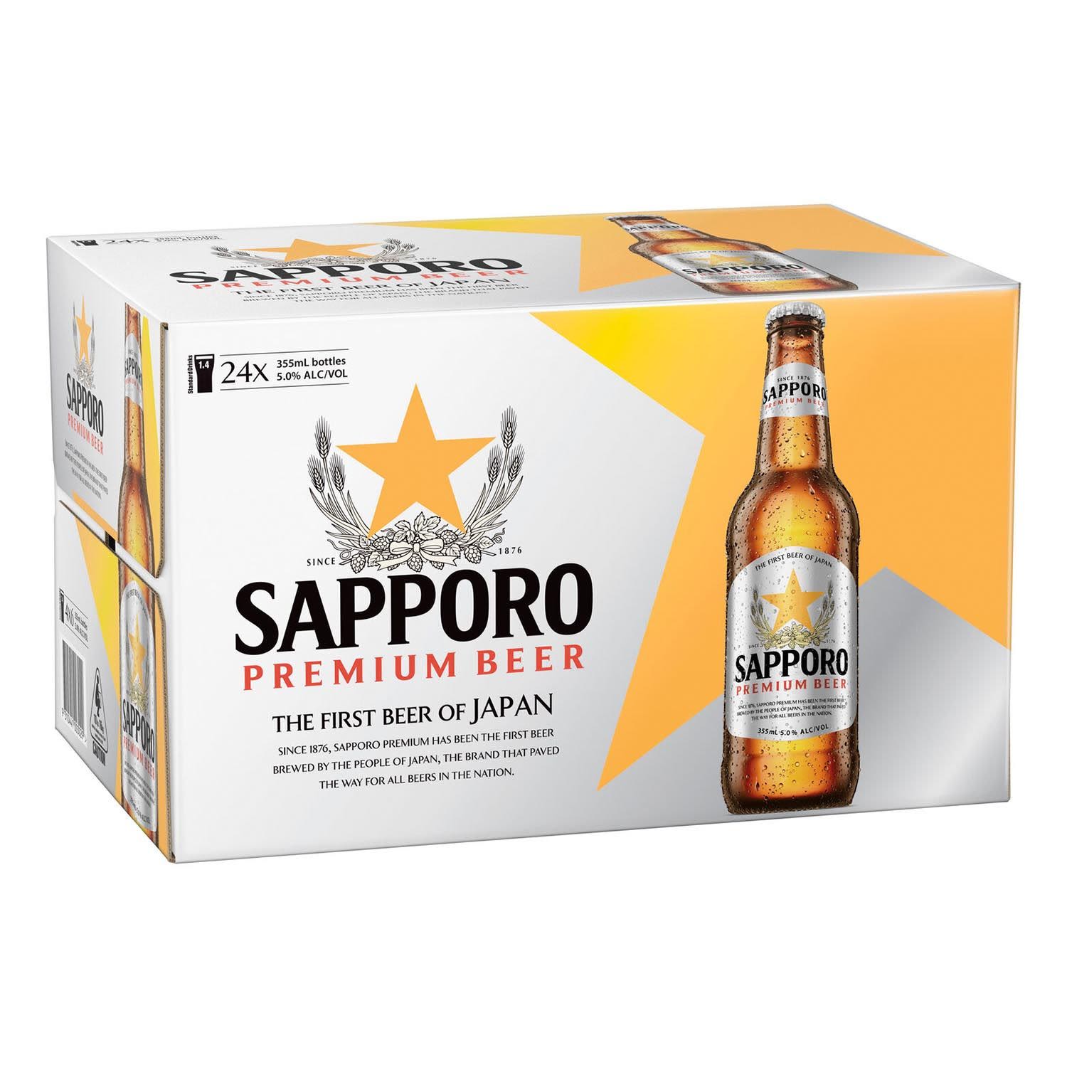 Sapporo Premium Beer Bottle 355mL 24 Pack