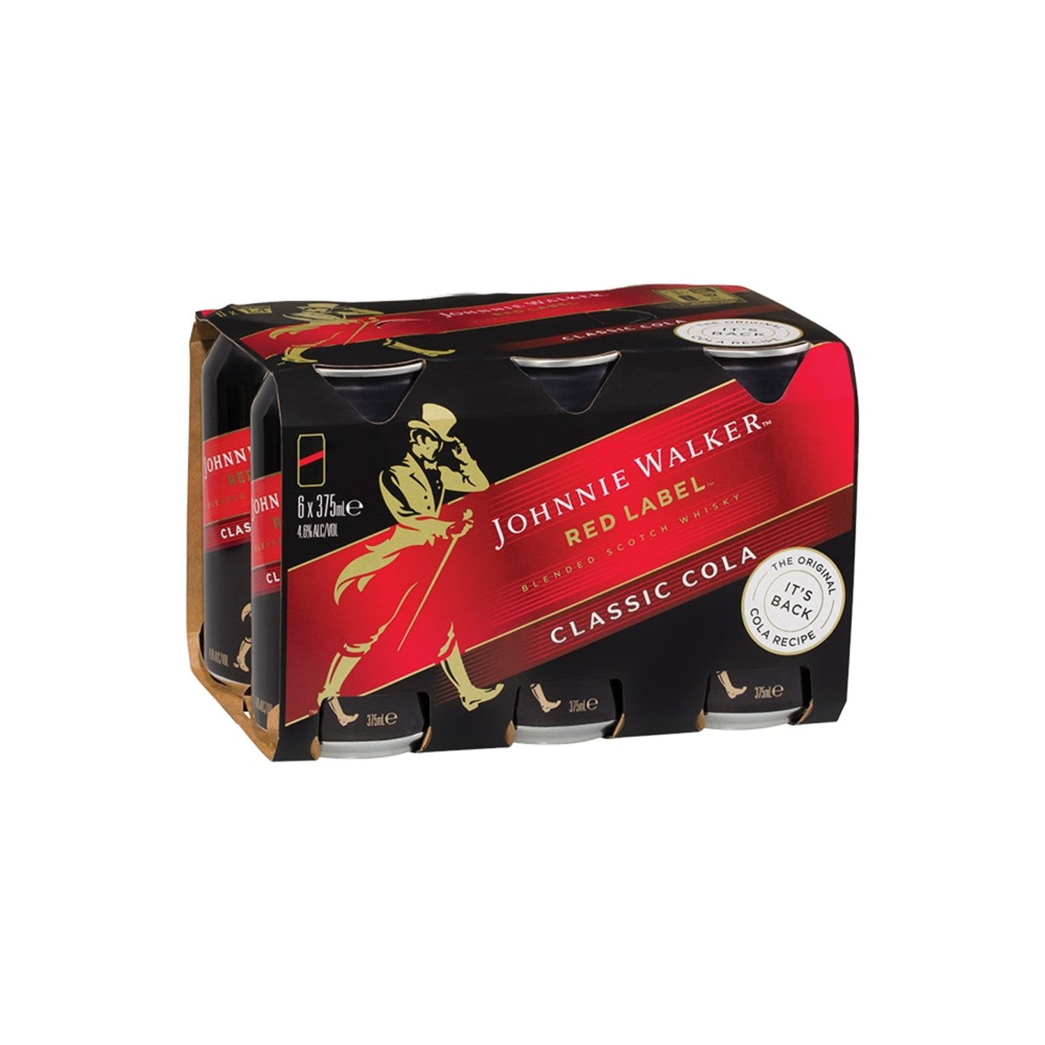 Johnnie Walker Red Label & Cola 4.6% Can 375mL 6 Pack