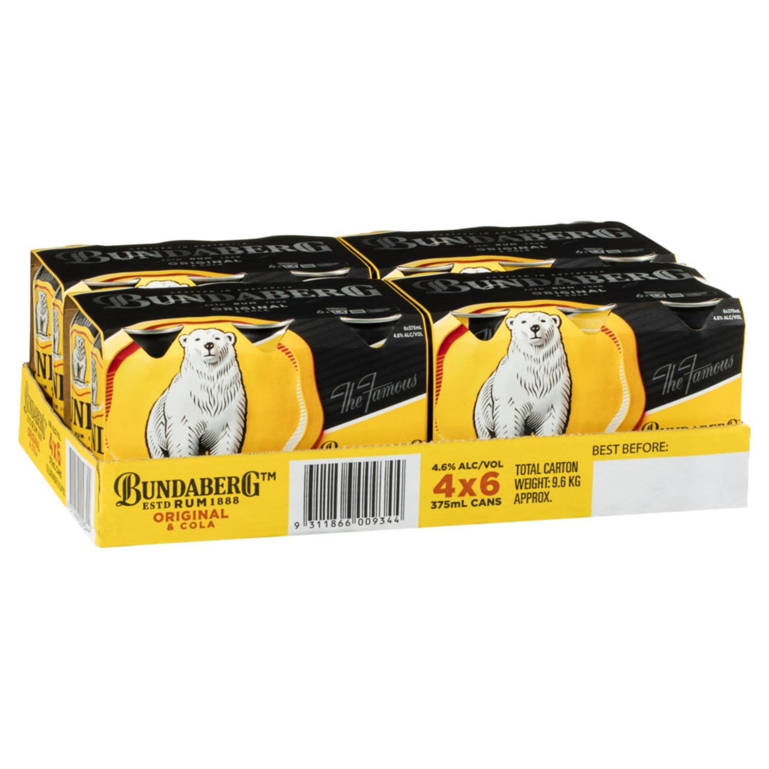 Bundaberg Rum Distillery Bundaberg Original Rum & Cola Can 375mL 24 Pack, 9000 Millilitre 