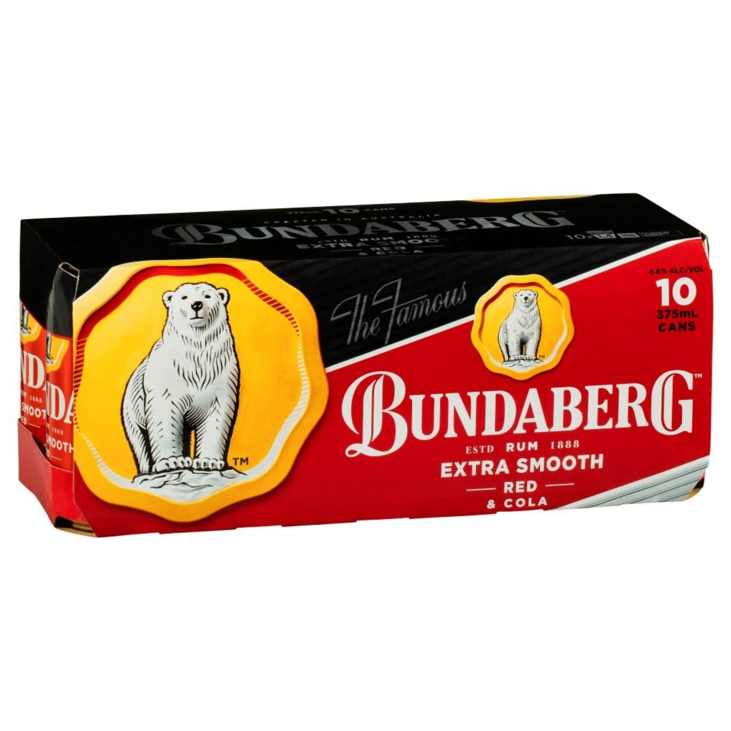 Bundaberg Extra Smooth Red Rum & Cola Can 375mL 10 Pack