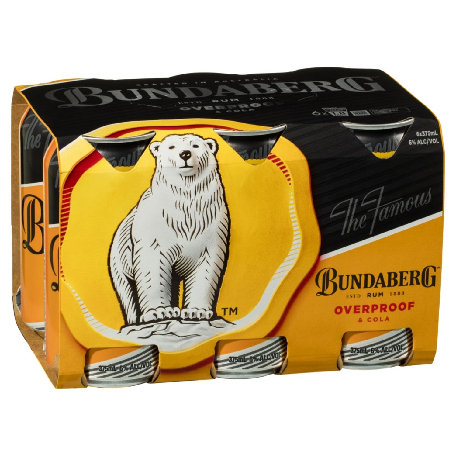 Bundaberg Rum Distillery Bundaberg Overproof Rum & Cola Can 375mL 6 Pack, 2250 Millilitre 