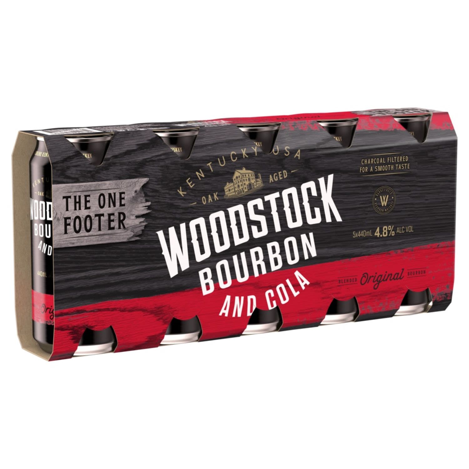 Woodstock Bourbon & Cola 4.8% Can 440mL 5 Pack