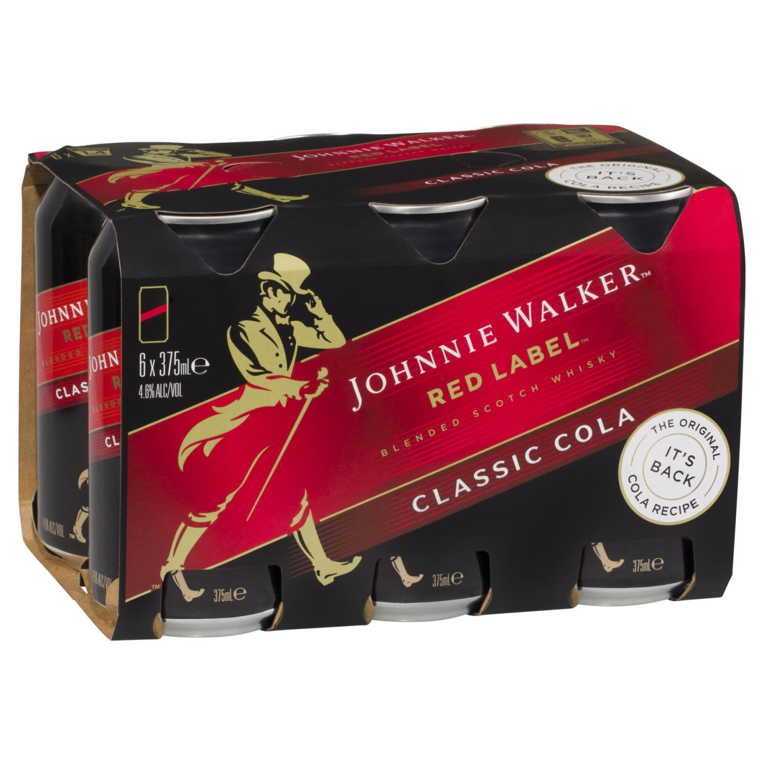 Johnnie Walker Red & Cola 4.6% Can 375mL 6 Pack