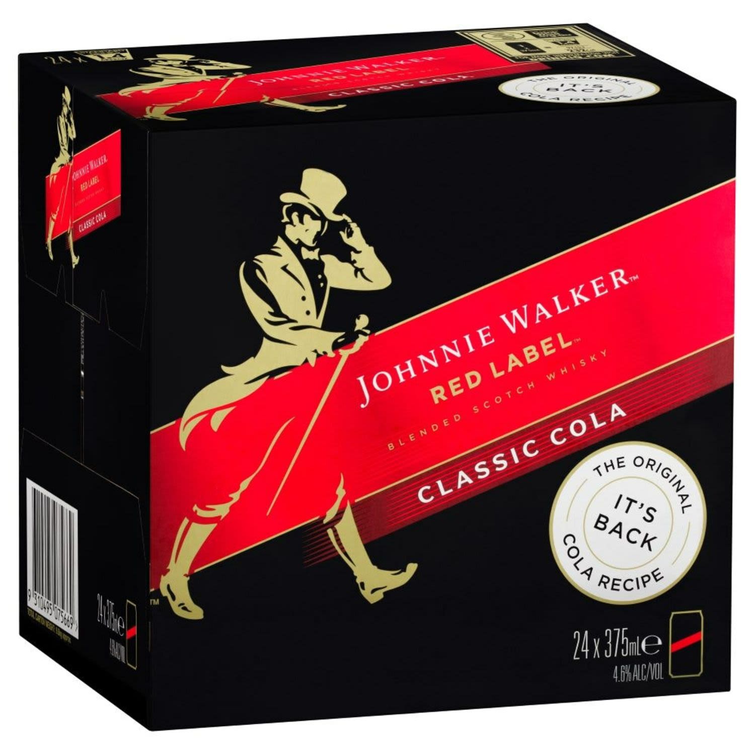 Johnnie Walker Red Label & Cola 4.6% Can 375mL 24 Pack Cube