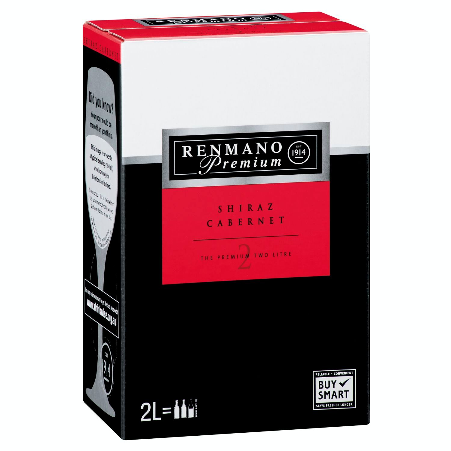 Renmano Premium Shiraz Cabernet Cask 2L<br /> <br />Alcohol Volume: 13.00%<br /><br />Pack Format: Cask<br /><br />Standard Drinks: 20.5</br /><br />Pack Type: Cask<br /><br />Country of Origin: Australia<br /><br />Region: Multi-Regional Blend<br /><br />Vintage: Non Vintage<br />