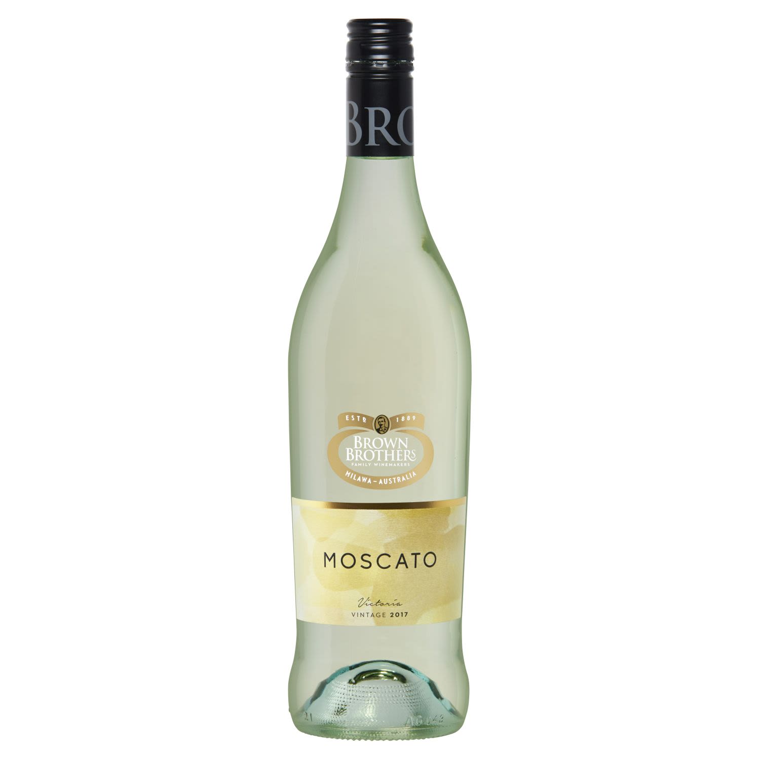 Brown Brothers Moscato is Australia’s favourite white wine. This current release is a light straw colour with some youthful, green tinges, while the nose is lifted with aromas of musk, citrus and freshly crushed grapes. In the mouth the wine is alive with a vibrant and mouth-filling fruit flavour.  This lively and fresh wine has a mild frizzante bubble on the finish.<br /> <br />Alcohol Volume: 5.30%<br /><br />Pack Format: Bottle<br /><br />Standard Drinks: 3.1<br /><br />Pack Type: Bottle<br /><br />Country of Origin: Australia<br /><br />Region: Victoria<br /><br />Vintage: Various<br />