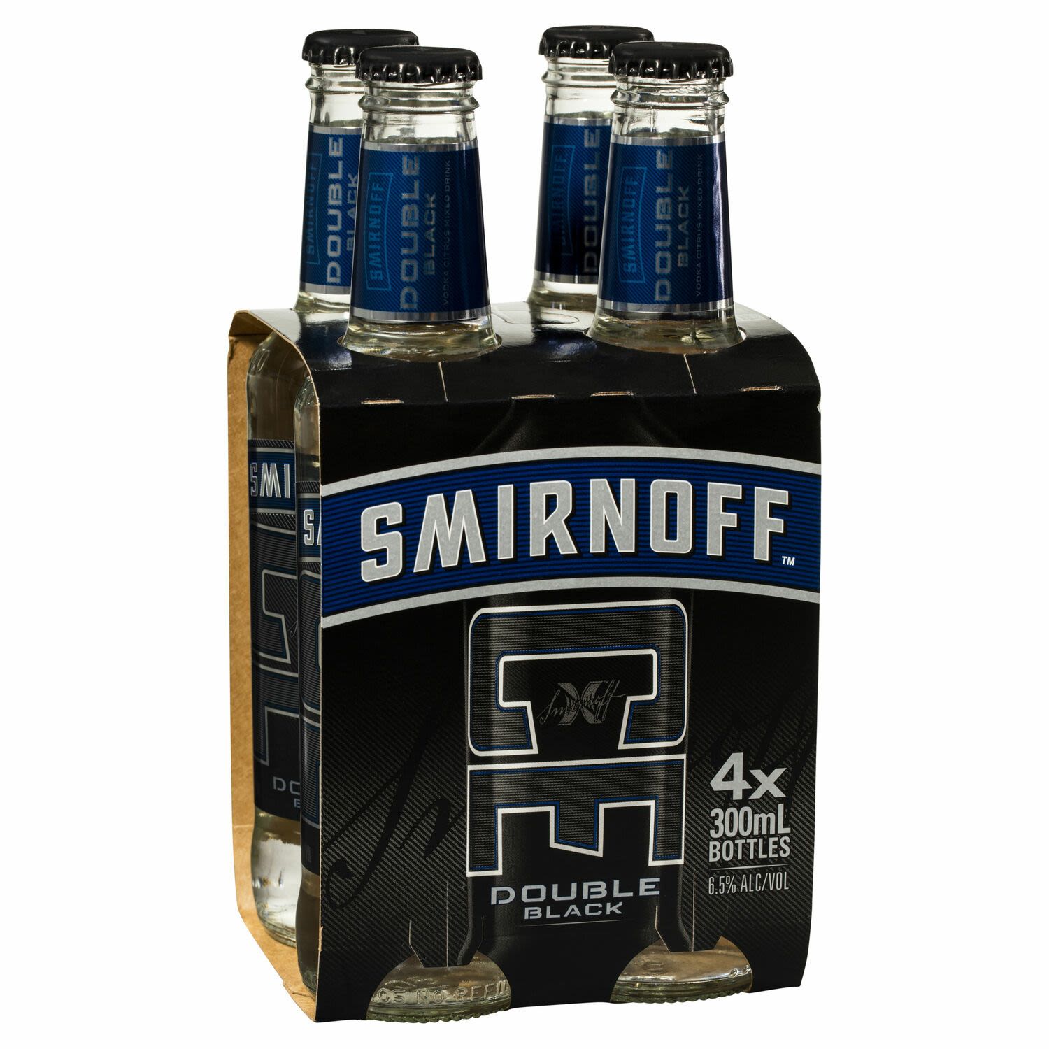 Smirnoff Ice Double Black Bottles 300mL<br /> <br />Alcohol Volume: 6.50%<br /><br />Pack Format: 4 Pack<br /><br />Standard Drinks: 1.5<br /><br />Pack Type: Bottle<br />