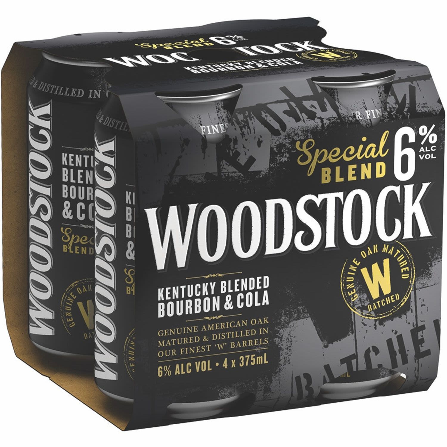 Woodstock Bourbon & Cola 6% Can 375mL 4 Pack