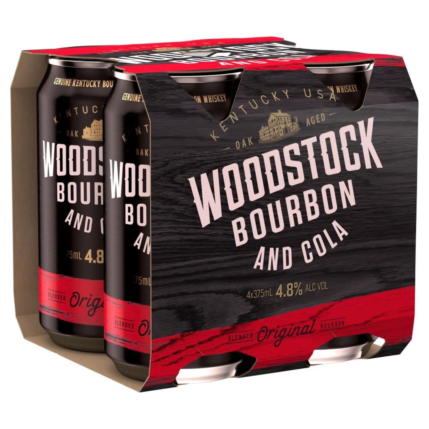 Woodstock Bourbon & Cola 4.8% Can 375mL 4 Pack