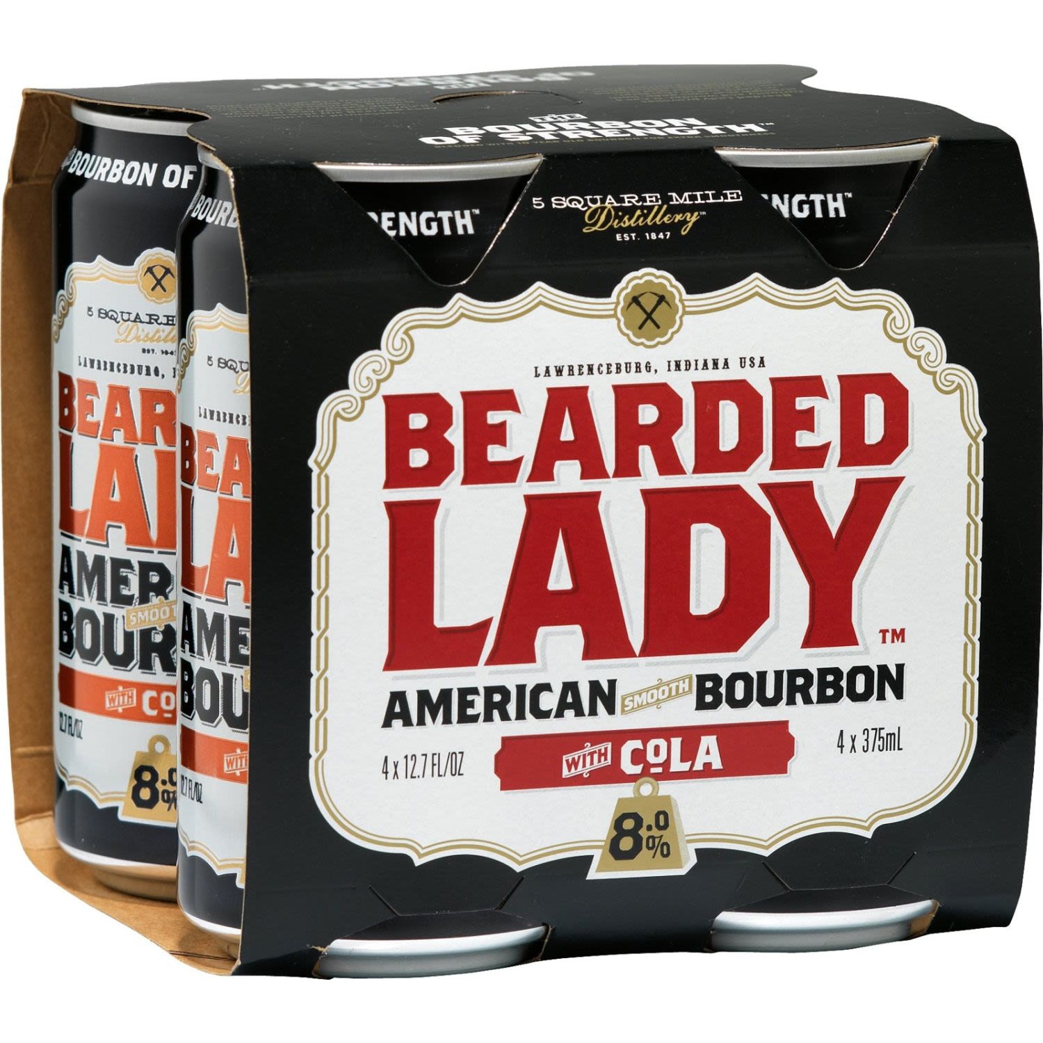 Bearded Lady Bourbon is made with a strength you can taste. It delivers a full bourbon vanilla oak flavour and a cola that doesnt overpower the bourbon sweetness.<br /> <br />Alcohol Volume: 8.00%<br /><br />Pack Format: 4 Pack<br /><br />Standard Drinks: 2.4</br /><br />Pack Type: Can<br />