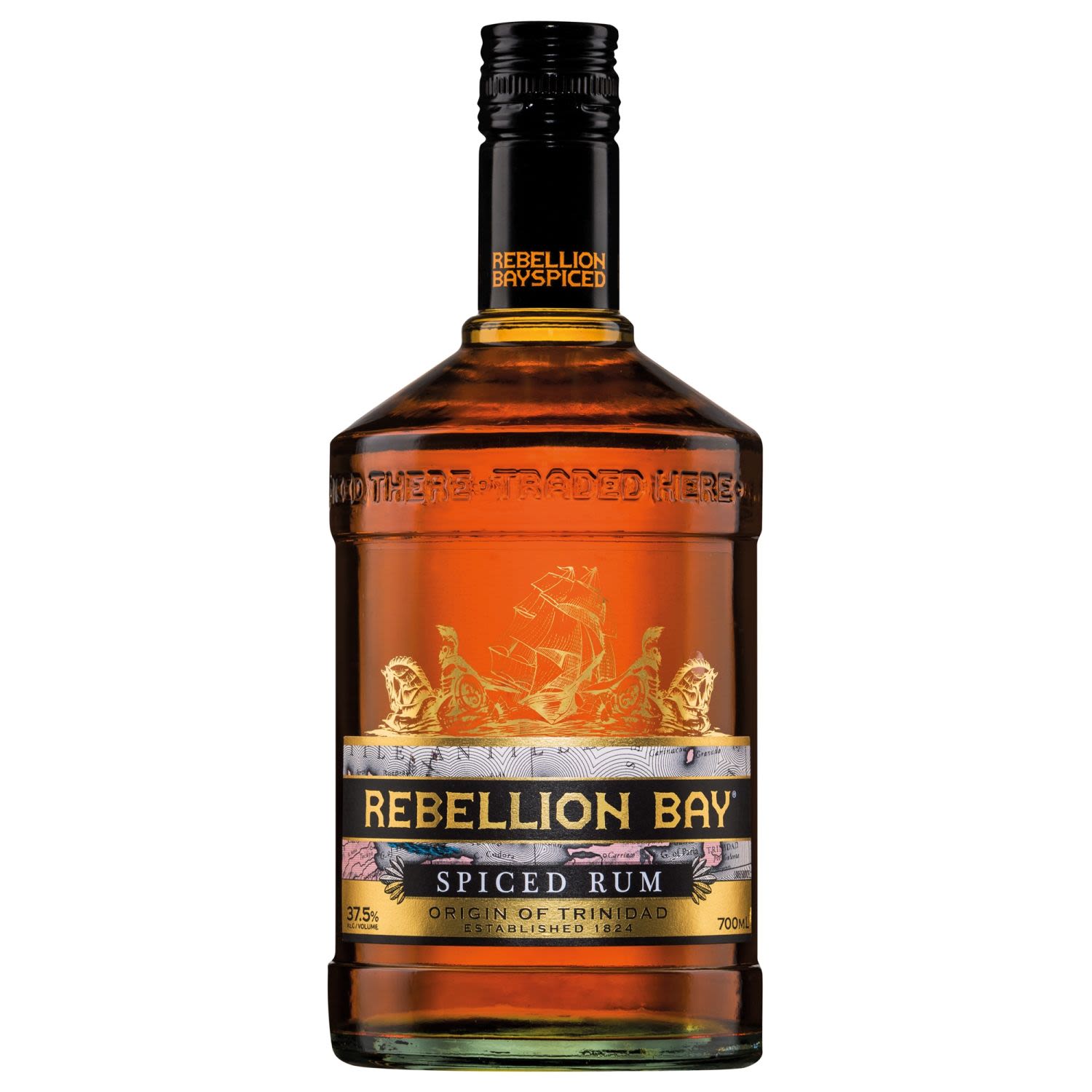 Rebellion Bay Rum is imported from Trinidad in the heart of the Caribbean and is inspired by adventures that began in the early 1800s. Naturally smooth with notes of sweet vanilla and smoky oak, Rebellion Bay Spiced Rum is ideally served neat, yet is wonderfully suited to be being mixed with dry or cola for a refreshing change. Spiced there - Traded here.<br /> <br />Alcohol Volume: 37.50%<br /><br />Pack Format: Bottle<br /><br />Standard Drinks: 20.7</br /><br />Pack Type: Bottle<br /><br />Country of Origin: Trinidad and Tobago<br />