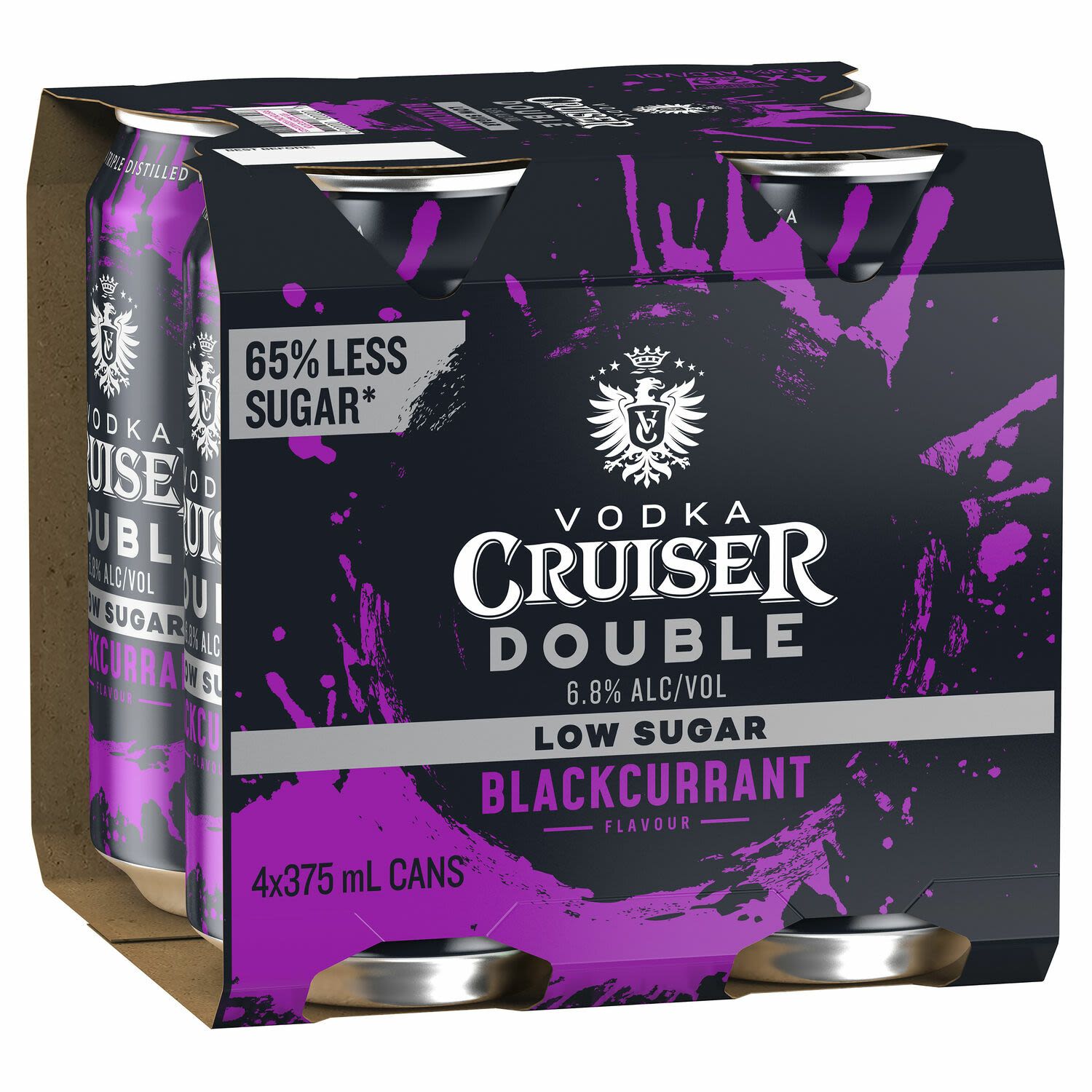 Vodka Cruiser Double Low Sugar Blackcurrant 6.8% Can 375mL 4 Pack