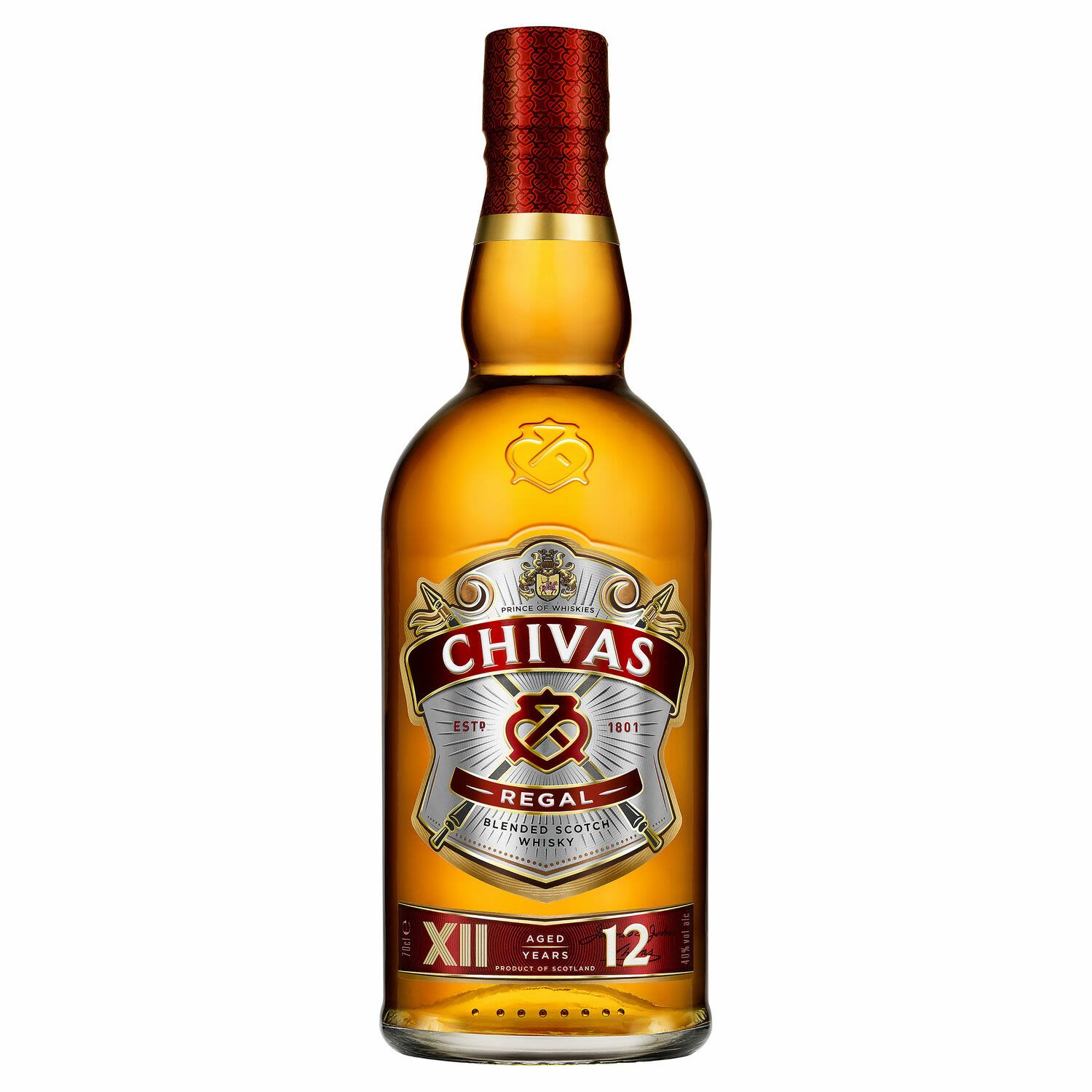 From the oldest operating distillery in the Scottish Highlands, Chivas Regal has been famous for its extraordinary selection of malt Whiskies. Matured for 12 years the result is a rich and generous Whisky with honey and hazelnut notes and a long creamy finish. Chivas Regal is the perfect gift for all occasions.<br /> <br />Alcohol Volume: 40.00%<br /><br />Pack Format: Bottle<br /><br />Standard Drinks: 22<br /><br />Pack Type: Bottle<br /><br />Country of Origin: Scotland<br />