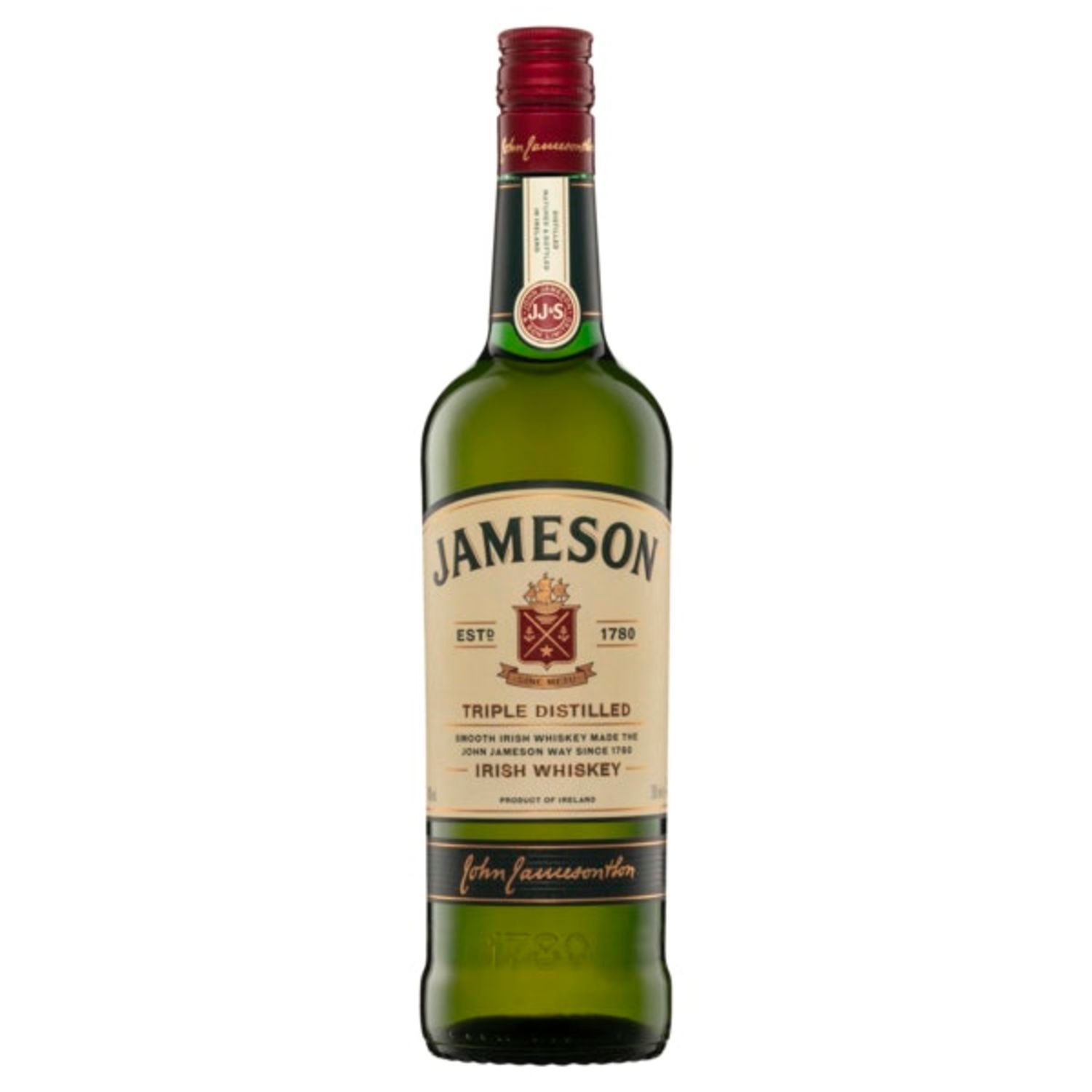 The largest selling Irish whiskey in the world today, Jameson has been around since 1780. Produced using unmalted grain and matured in bourbon and oloroso sherry casks for between 4 and 7 years. Jameson has a light and delicate flavour and a wonderfully smooth texture.<br /> <br />Alcohol Volume: 40.00%<br /><br />Pack Format: Bottle<br /><br />Standard Drinks: 22</br /><br />Pack Type: Bottle<br /><br />Country of Origin: Ireland<br />