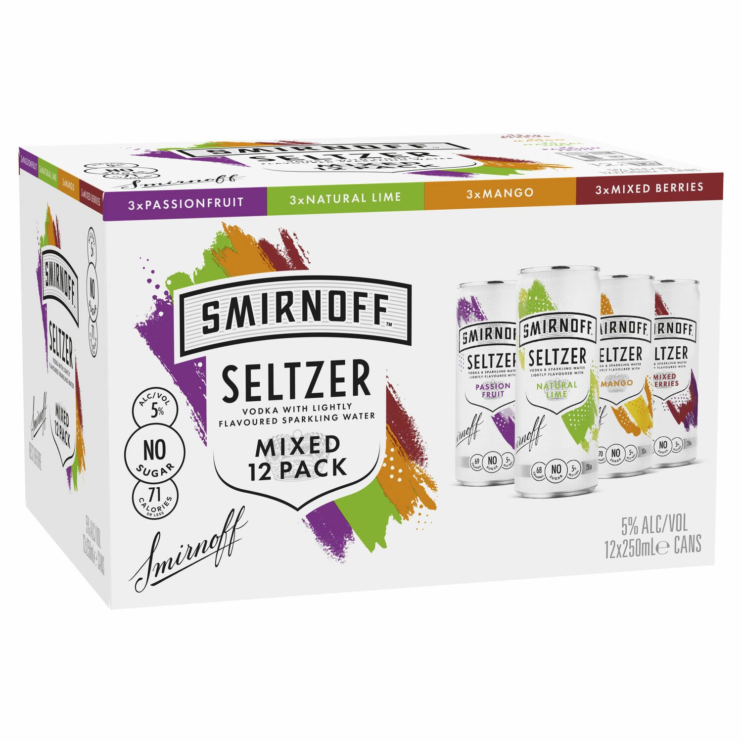 Smirnoff Seltzer Variety Mixed 250mL 12 Pack