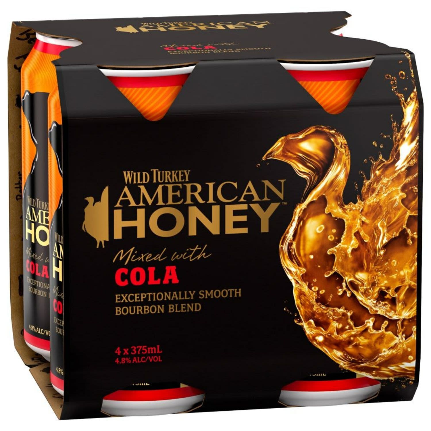 Wild Turkey American Honey Liqueur & Cola Can 375mL 4 Pack