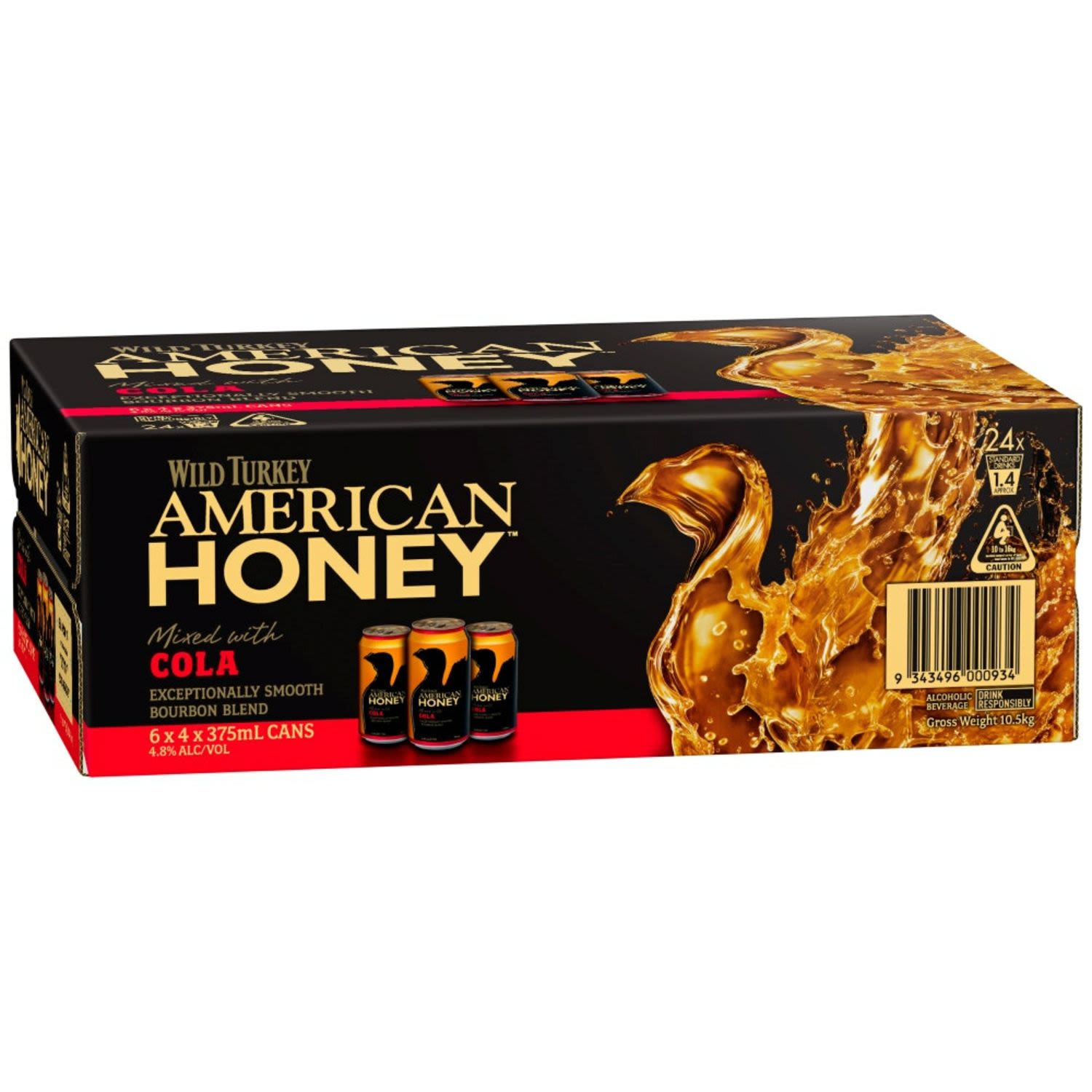 Wild Turkey American Honey Liqueur & Cola Can 375mL 24 Pack