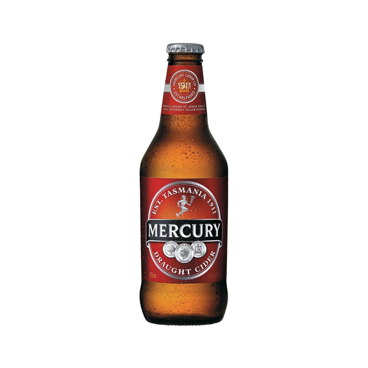 Made in Tasmania, Mercury Draught Cider is the perfect balance of a sweet apple and the cleansing acidity. A great all round Cider.<br /> <br />Alcohol Volume: 5.20%<br /><br />Pack Format: Bottle<br /><br />Standard Drinks: 1.5</br /><br />Pack Type: Bottle<br /><br />Country of Origin: Australia<br />