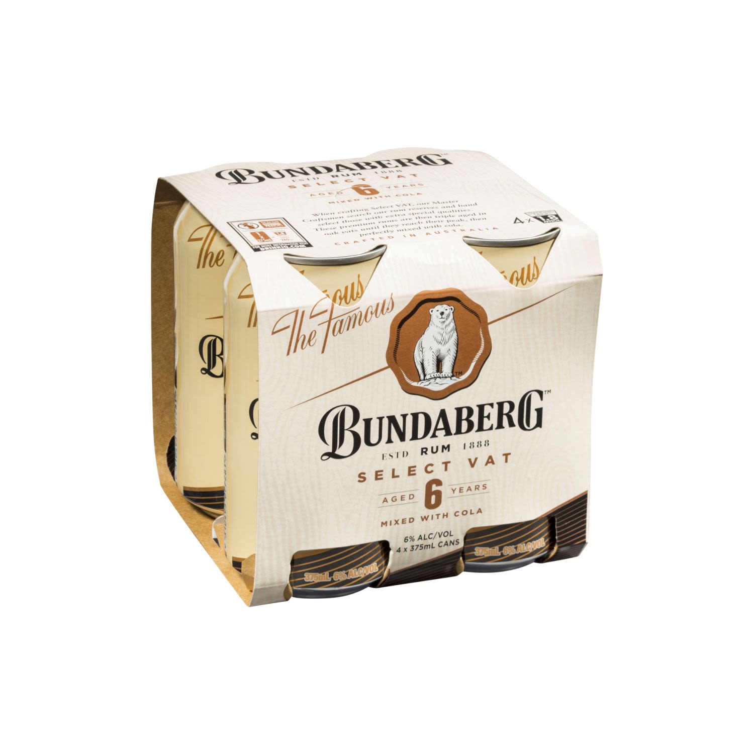 Bundaberg Select Vat 6 Year Old Rum & Cola Can 375mL 4 Pack