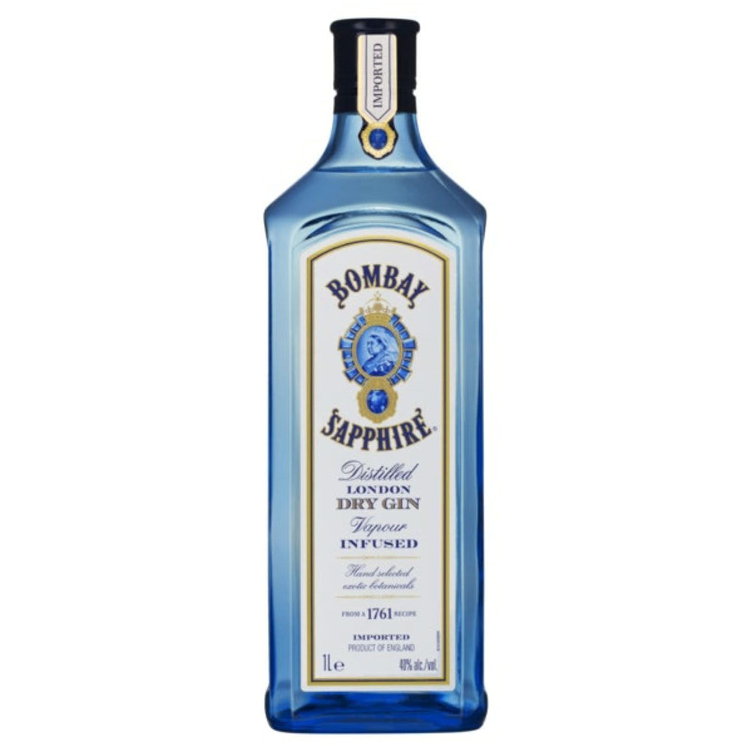 Bombay Sapphire Gin is a uniquely balanced premium gin, leading the gin revival worldwide. It is recognisable by its exquisite bottle shape and distinctive sapphire-blue livery.<br /> <br />Alcohol Volume: 40.00%<br /><br />Pack Format: Bottle<br /><br />Standard Drinks: 31.6</br /><br />Pack Type: Bottle<br /><br />Country of Origin: England<br />