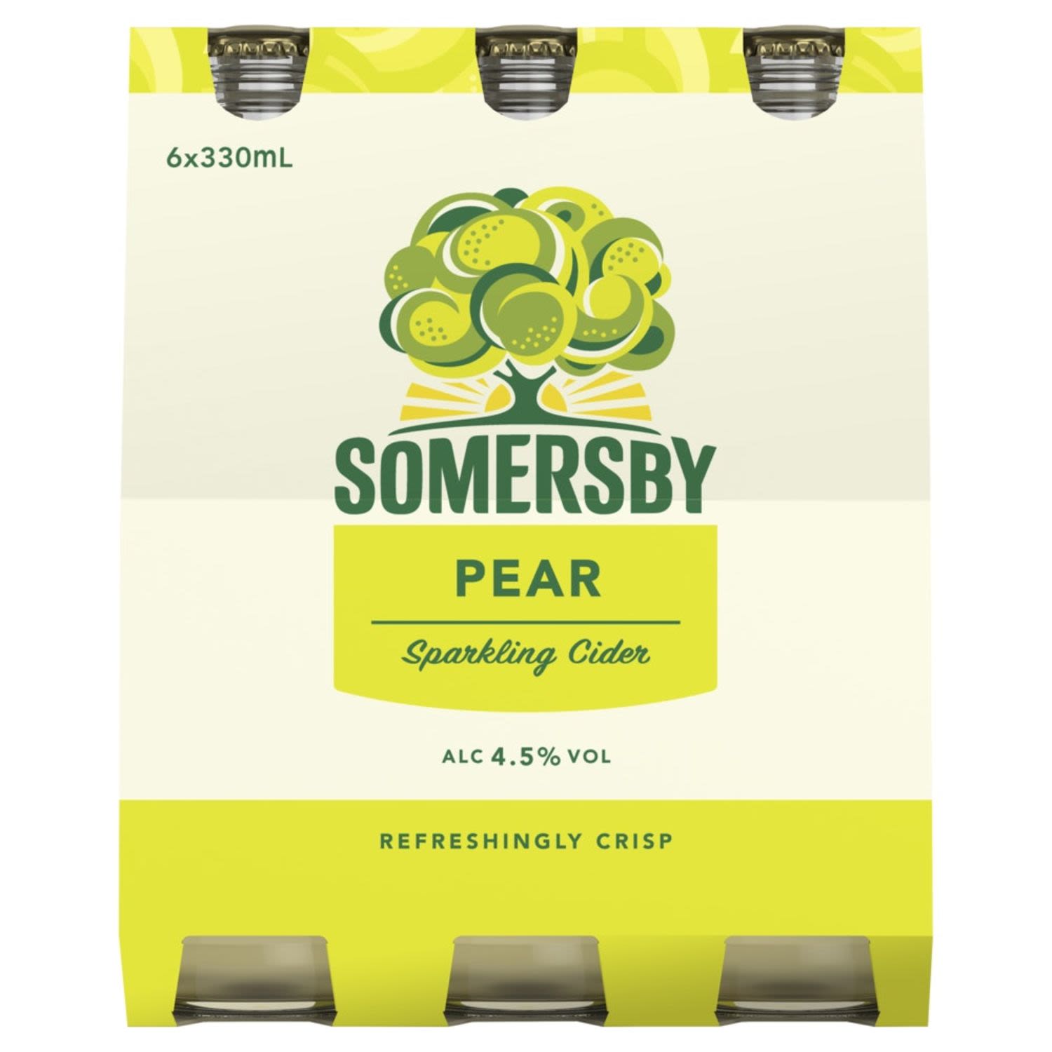Somersby Pear Cider is a refreshing and crisp cider made from fermented pear juice and natural pear flavouring. There are no artificial sweeteners, flavours or colourings added and it's sparkling and refreshing nature makes it a perfect addition to any Sunday afternoon.<br /> <br />Alcohol Volume: 4.50%<br /><br />Pack Format: 6 Pack<br /><br />Standard Drinks: 1.2</br /><br />Pack Type: Bottle<br /><br />Country of Origin: Australia<br />