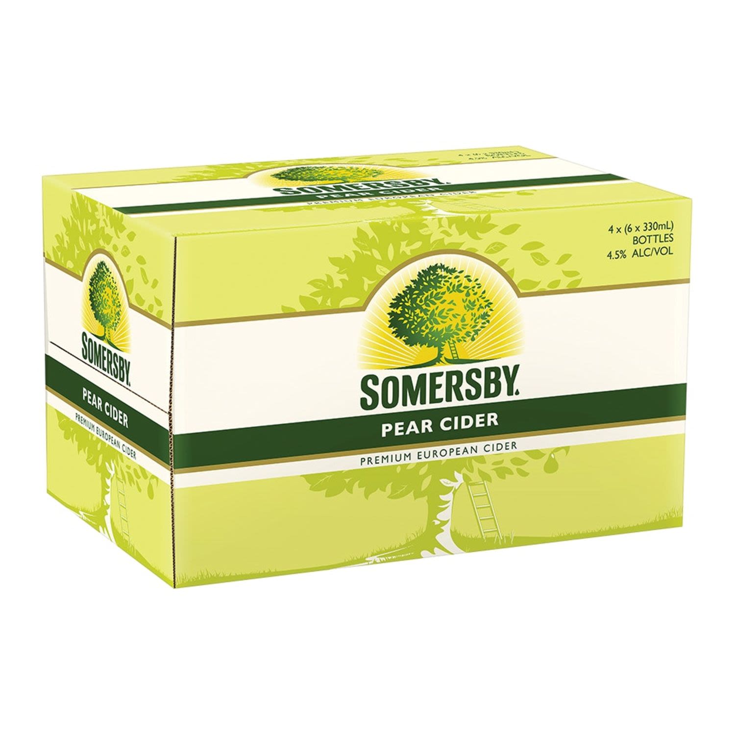 Somersby Pear Cider is a refreshing and crisp cider made from fermented pear juice and natural pear flavouring. There are no artificial sweeteners, flavours or colourings added and it's sparkling and refreshing nature makes it a perfect addition to any Sunday afternoon.<br /> <br />Alcohol Volume: 4.50%<br /><br />Pack Format: 24 Pack<br /><br />Standard Drinks: 1.2</br /><br />Pack Type: Bottle<br /><br />Country of Origin: Australia<br />
