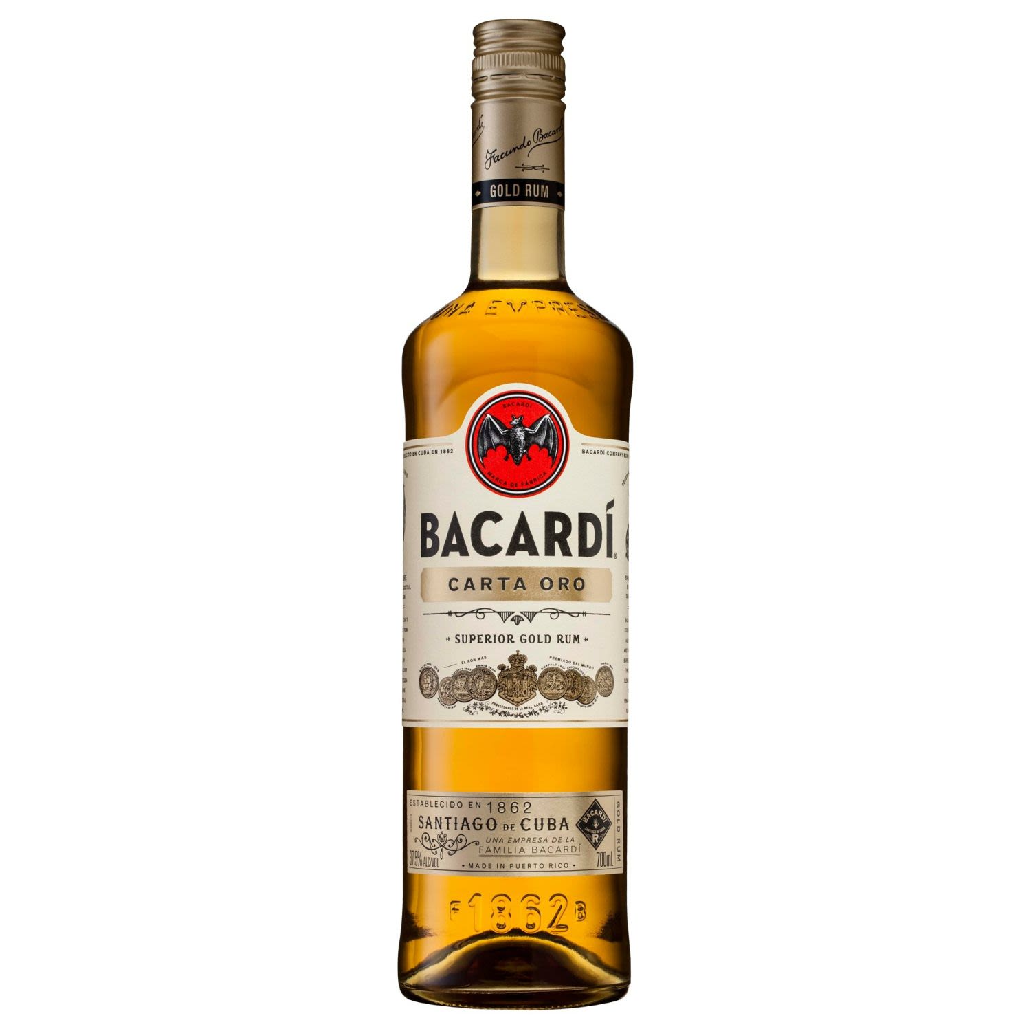 Bacardi Carta Oro Superior Gold Rum 700mL<br /> <br />Alcohol Volume: 38.00%<br /><br />Pack Format: Bottle<br /><br />Standard Drinks: 21</br /><br />Pack Type: Bottle<br /><br />Country of Origin: Puerto Rico<br />