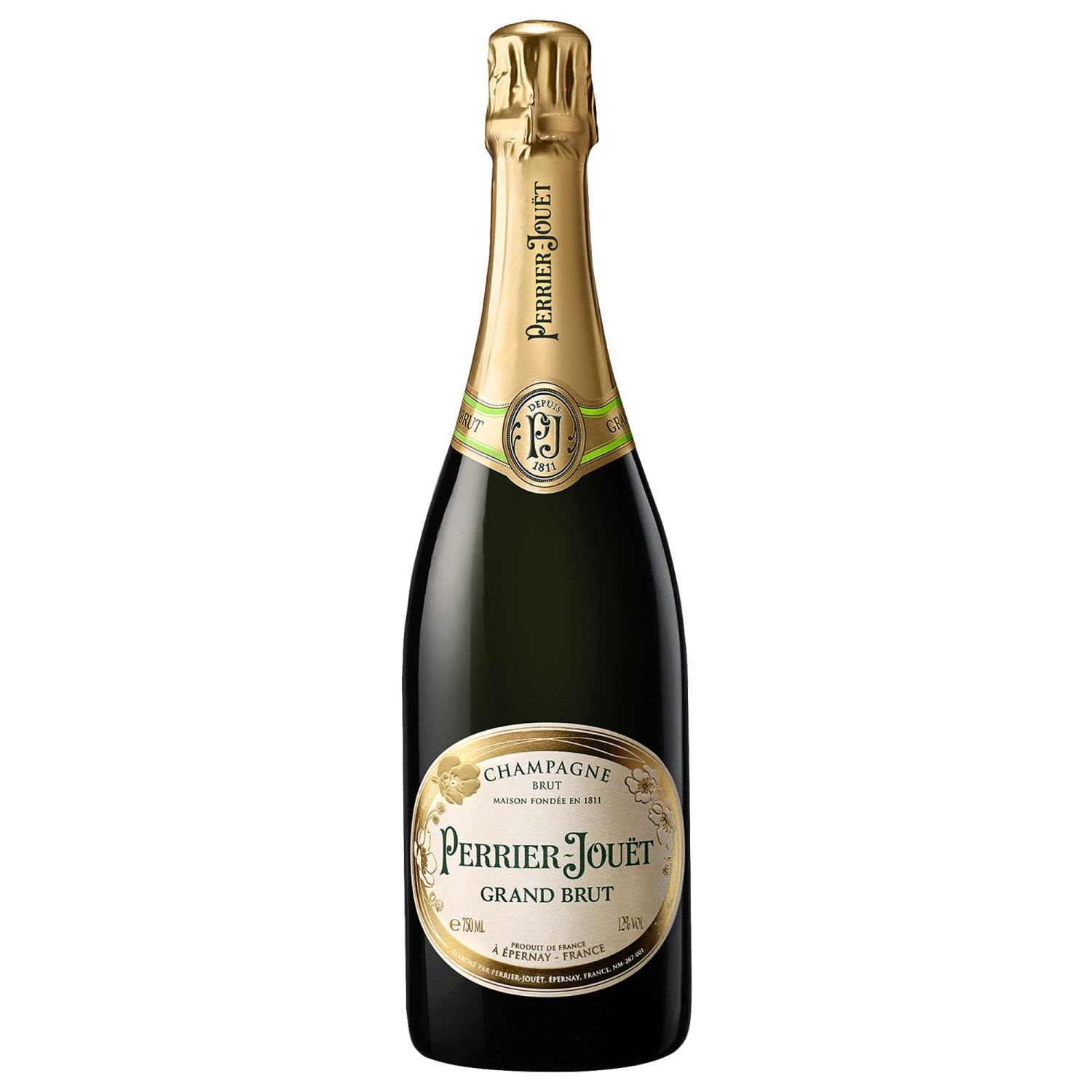 Perrier-Jouët Grand Brut Champagne<br /> <br />Alcohol Volume: 12.00%<br /><br />Pack Format: Bottle<br /><br />Standard Drinks: 7.1</br /><br />Pack Type: Bottle<br /><br />Country of Origin: France<br /><br />Region: Champagne<br /><br />Vintage: Non Vintage<br />