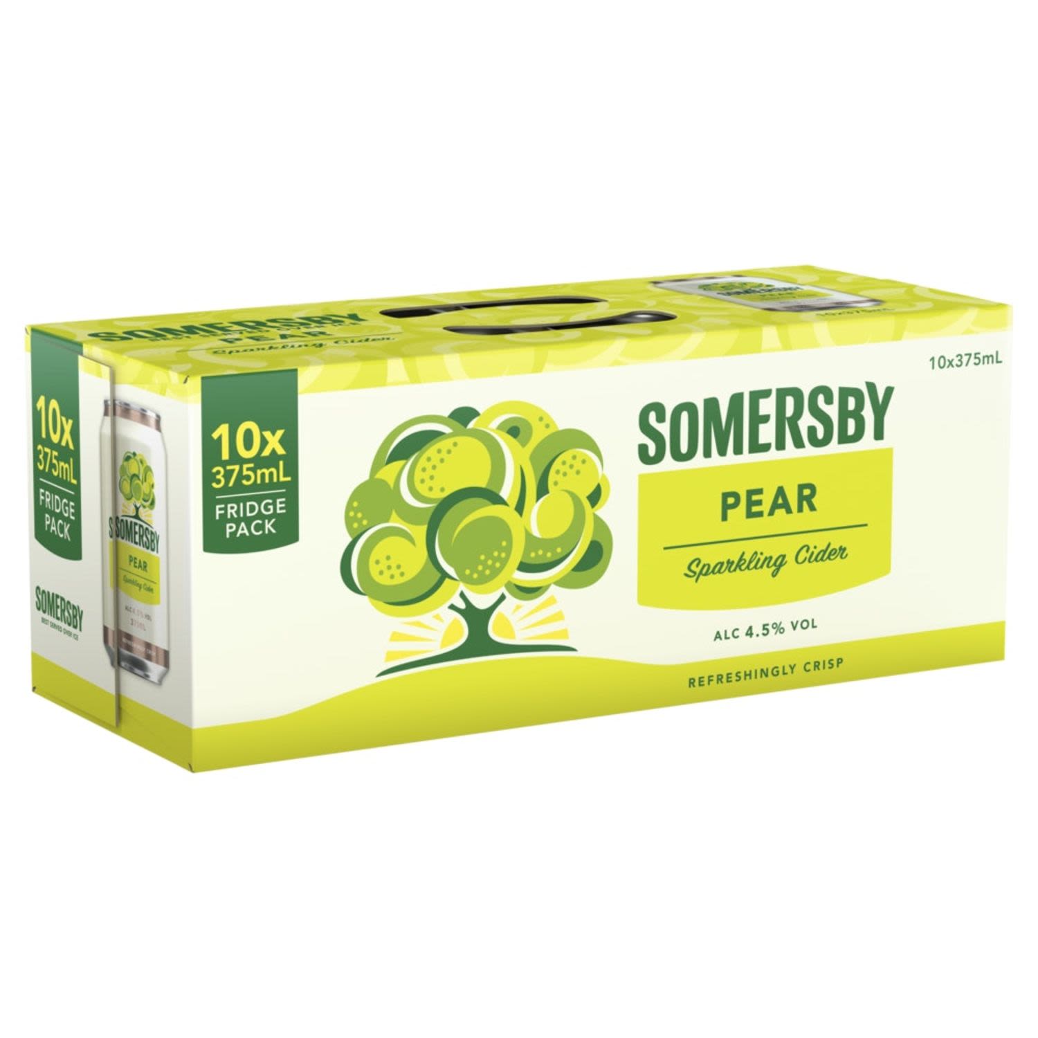 Somersby Pear Cider is a refreshing and crisp cider made from fermented pear juice and natural pear flavouring. There are no artificial sweeteners, flavours or colourings added and it's sparkling and refreshing nature makes it a perfect addition to any Sunday afternoon.<br /> <br />Alcohol Volume: 4.50%<br /><br />Pack Format: 10 Pack<br /><br />Standard Drinks: 1.3</br /><br />Pack Type: Can<br /><br />Country of Origin: Australia<br />