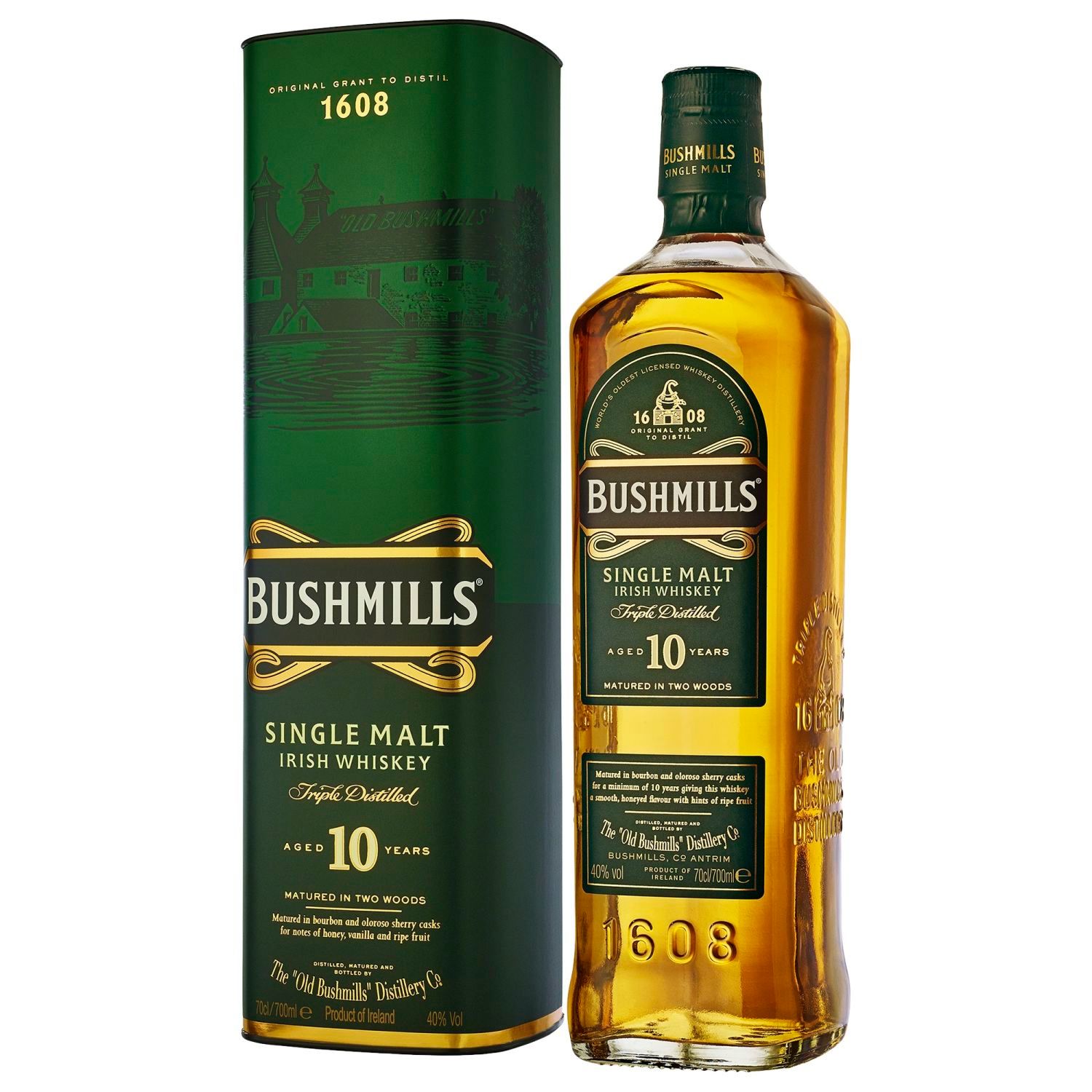 Triple distilled and aged in Oloroso sherry and American Bourbon barrels for a full-flavoured yet soft-finishing and attractive Whiskey. This classic Irish spirit is world-renowned.<br /> <br />Alcohol Volume: 40.00%<br /><br />Pack Format: Bottle<br /><br />Standard Drinks: 22</br /><br />Pack Type: Bottle<br /><br />Country of Origin: Ireland<br />