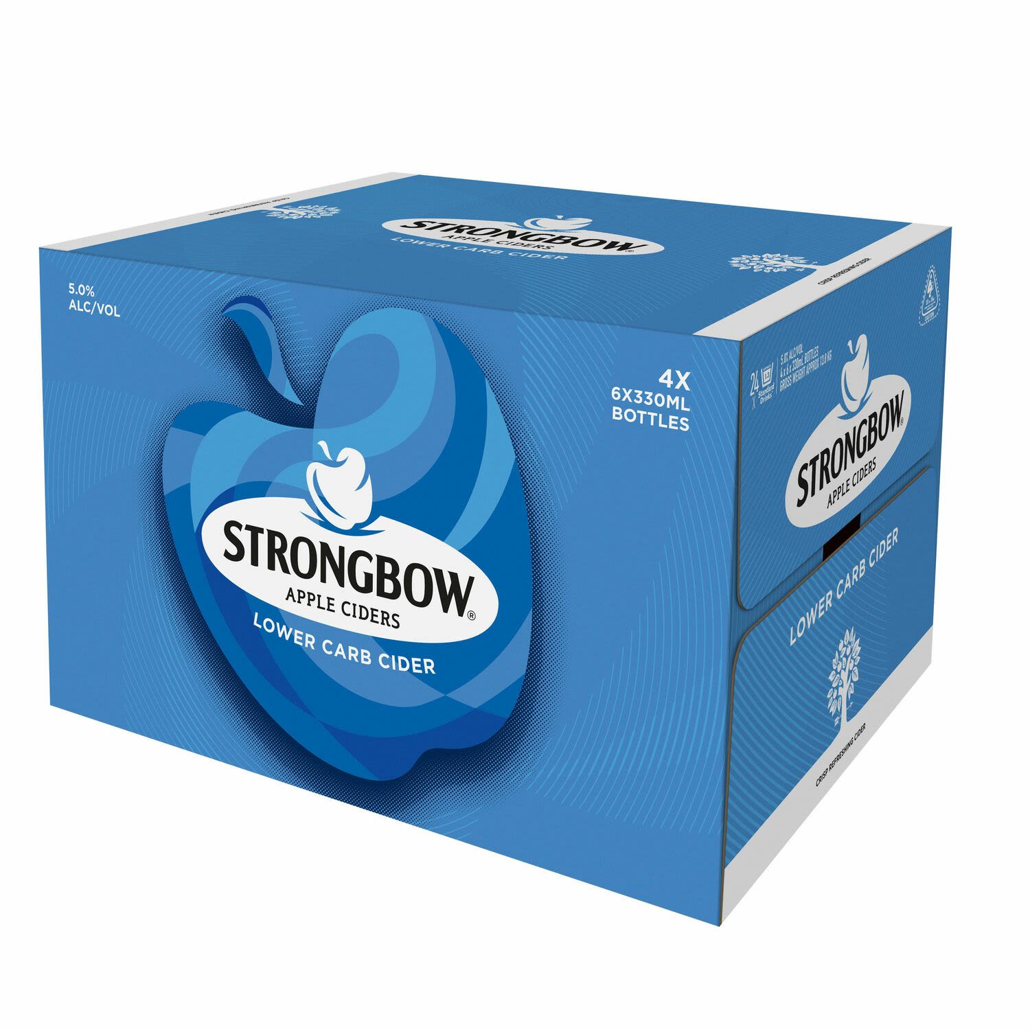Strongbow Lower Carb Apple Cider Bottle 330mL 24 Pack
